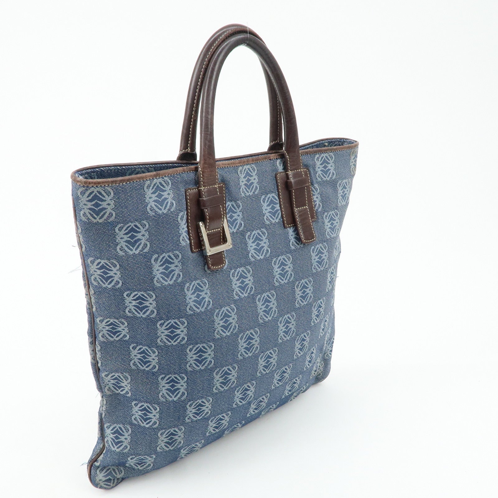 LOEWE Anagram Canvas Leather Tote Bag Blue Brown