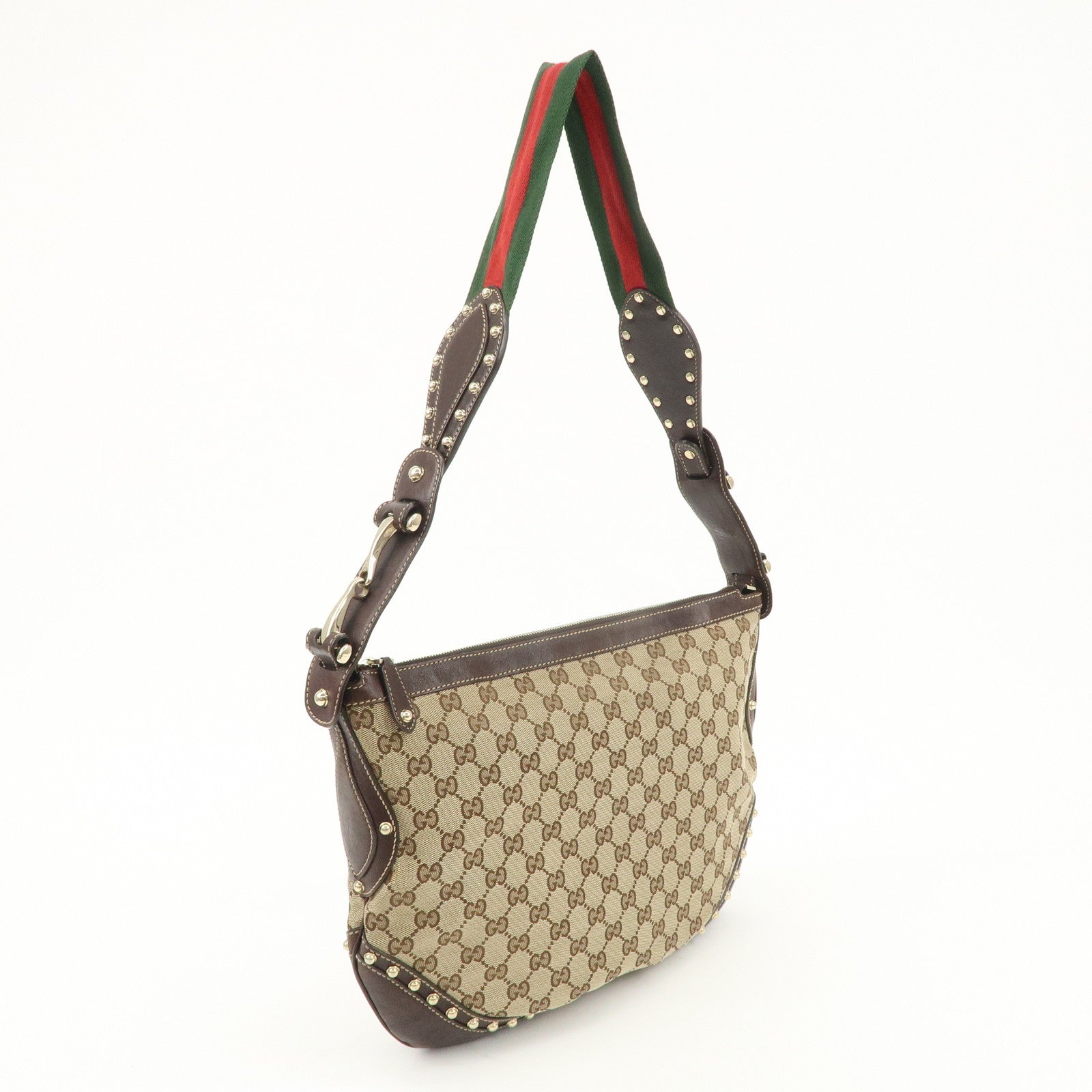 GUCCI Sherry GG Canvas Leather Studded Shoulder Bag 153691