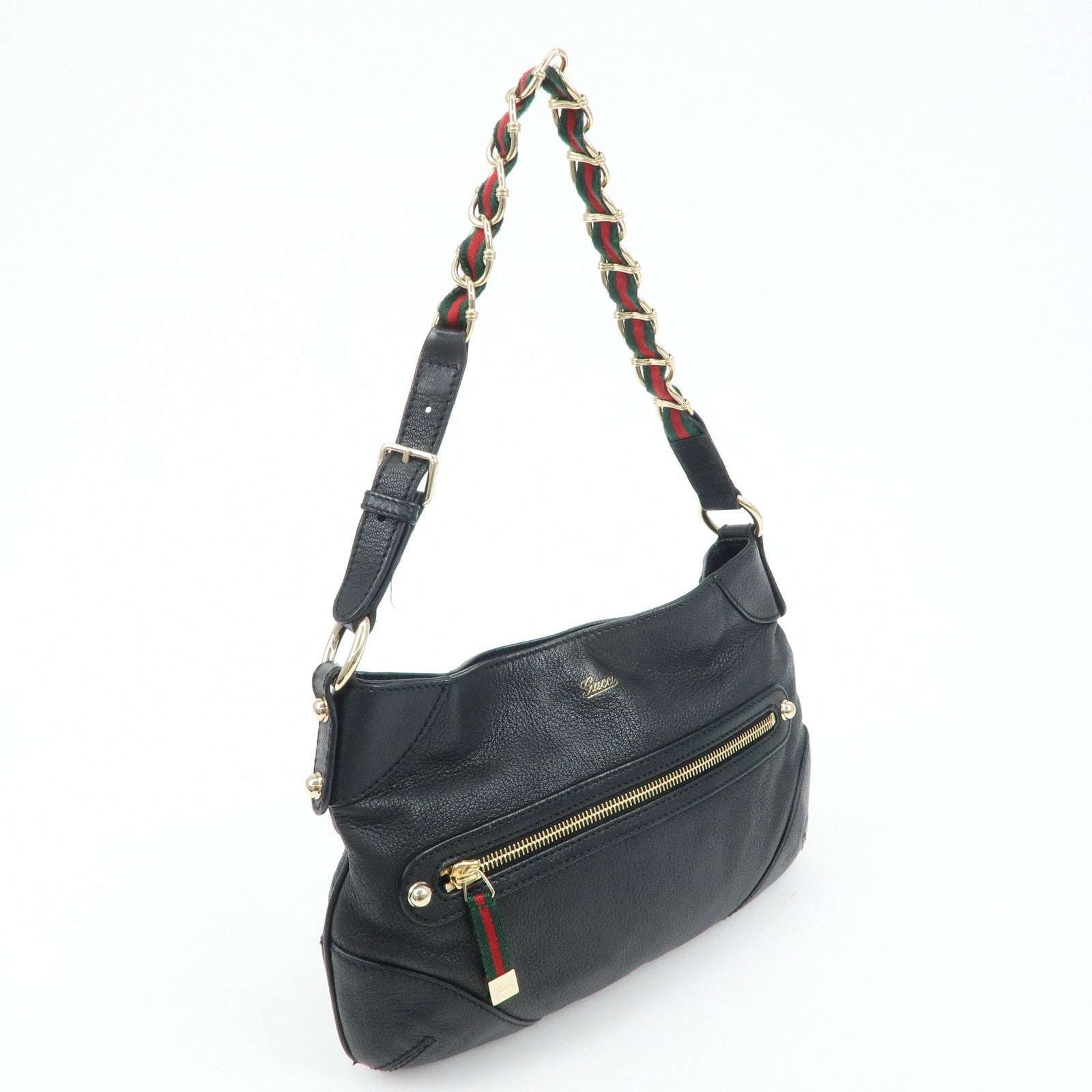 GUCCI Sherry Leather Chain Shoulder Bag Hand Bag Black 153011