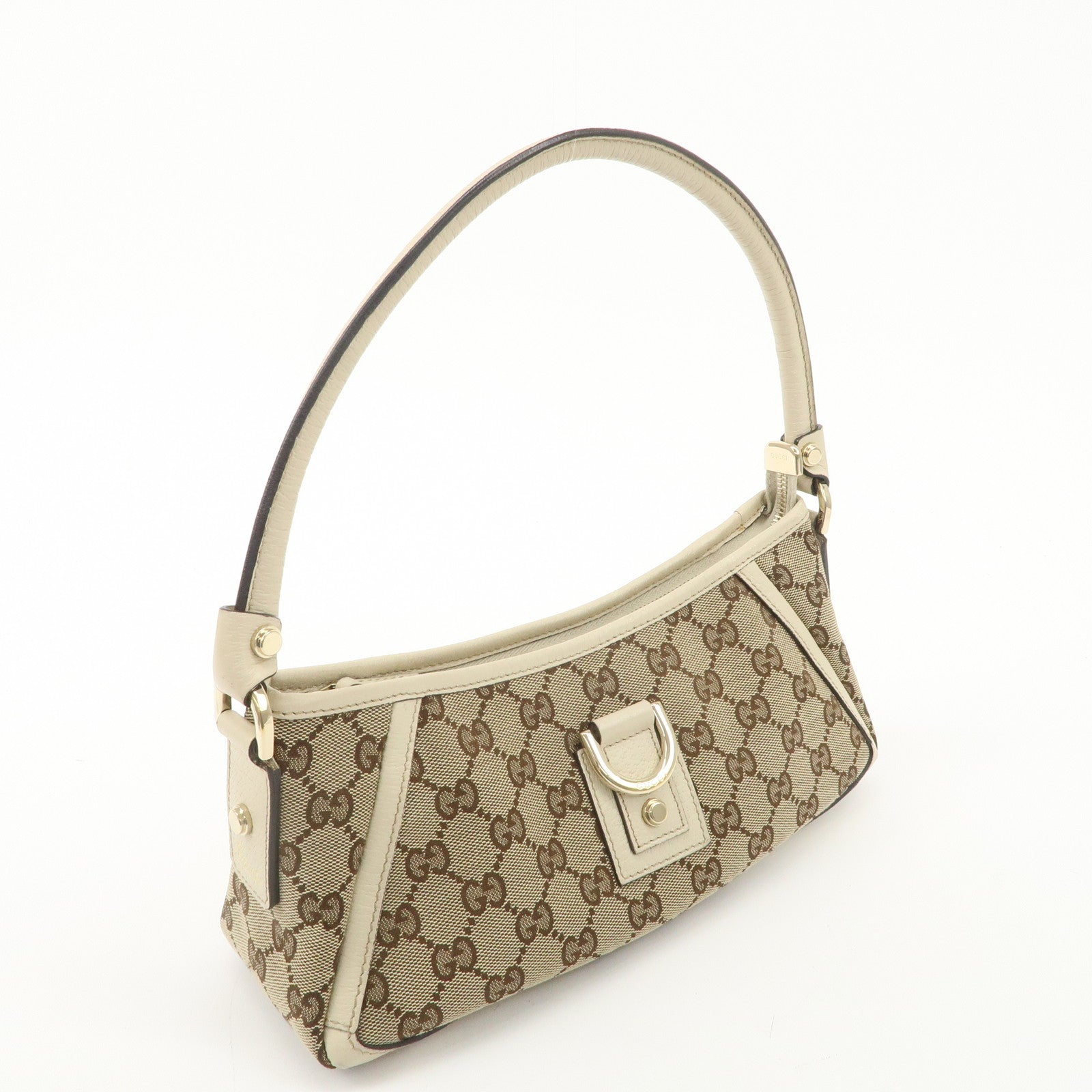 GUCCI Abbey GG Canvas Leather Shoulder Bag Beige Gold 130939