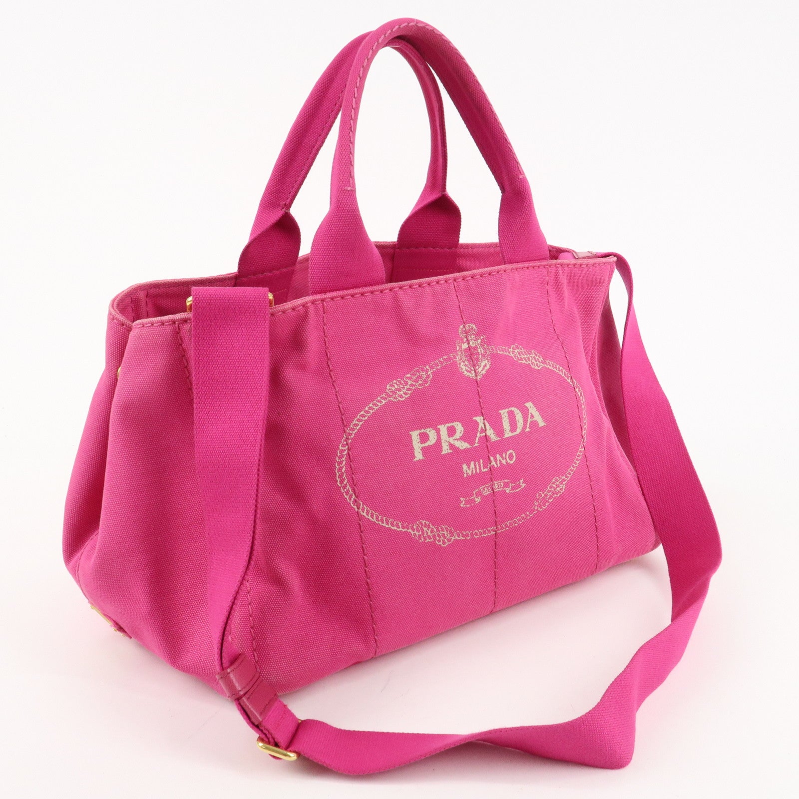 PRADA Logo Canapa Canvas 2way Tote Bag Hand Bag Pink BN2642