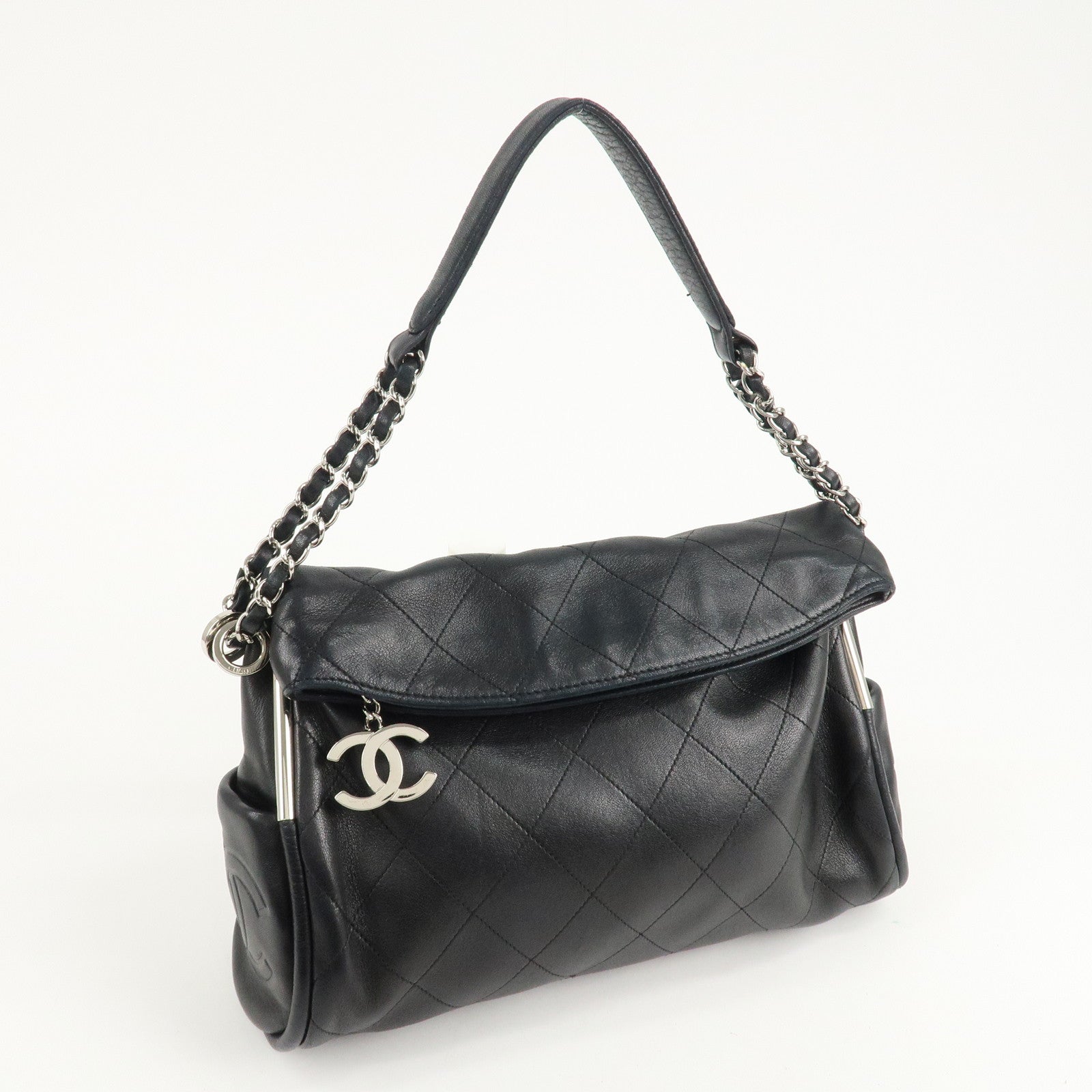 CHANEL Wild Stitch Lamb Skin Chain Shoulder Bag Black SHW A29285