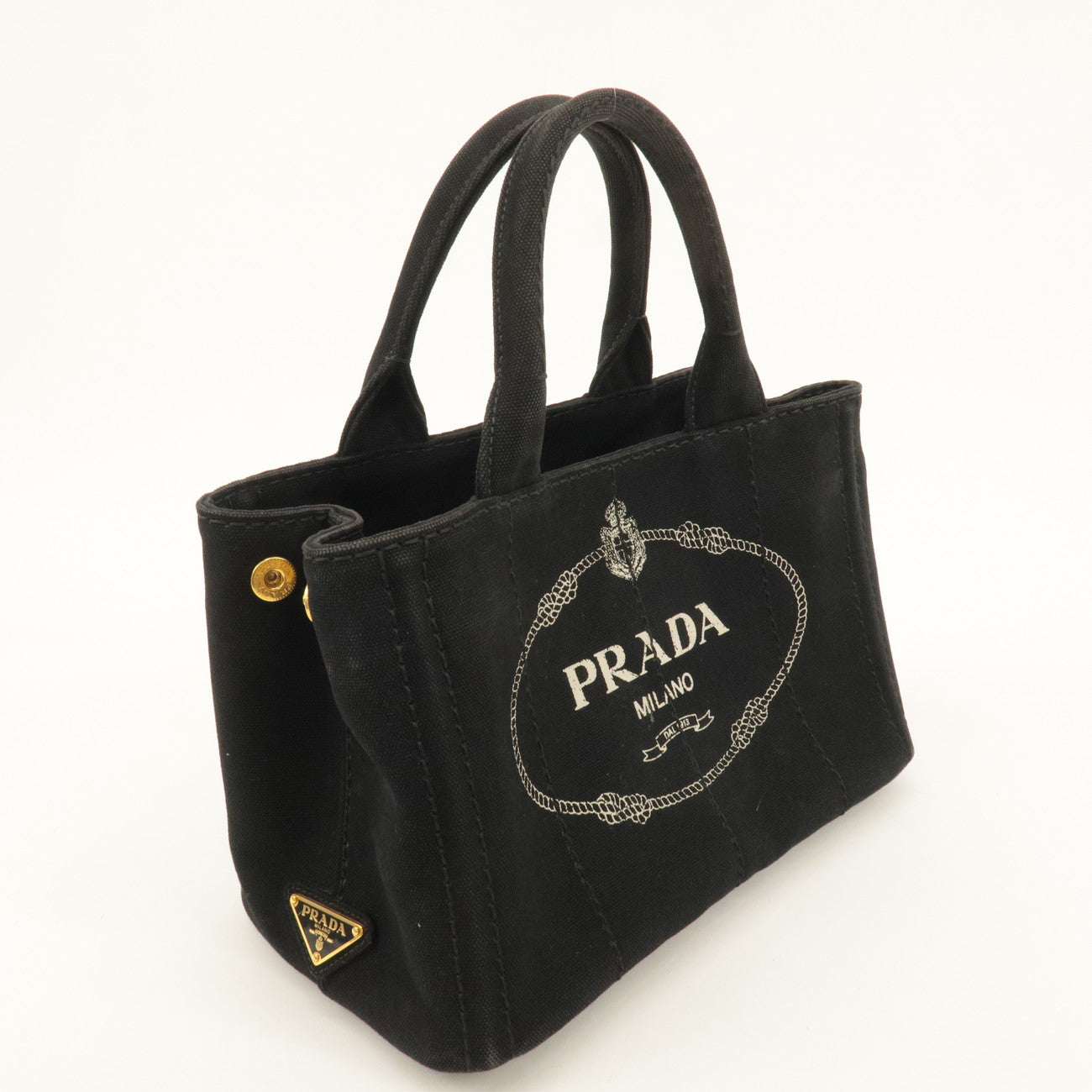 PRADA Canapa Mini Canvas Tote Bag Hand Bag Black 1BG439