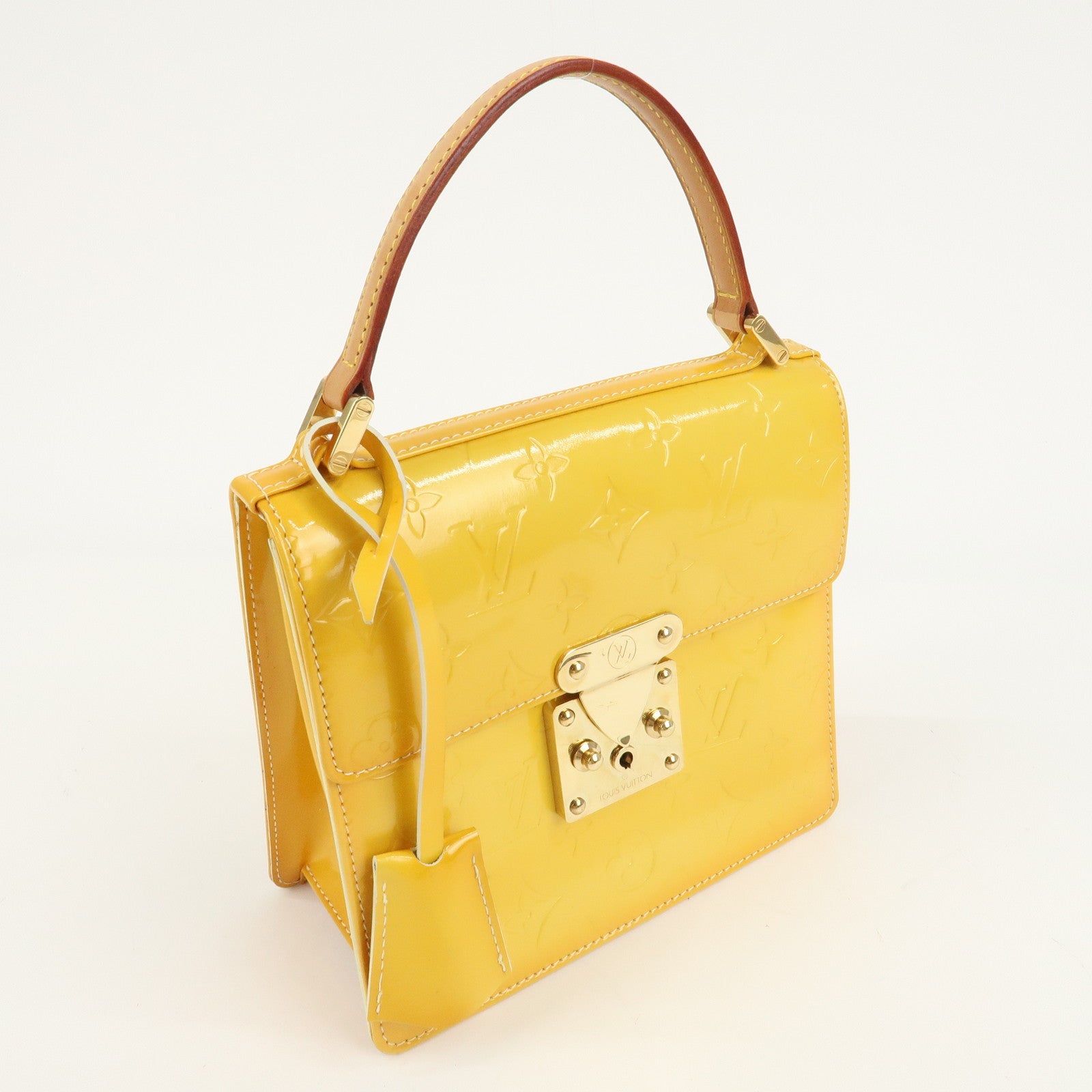 Louis Vuitton Vernis Spring Street Hand Bag LimeYellow M91068 Used