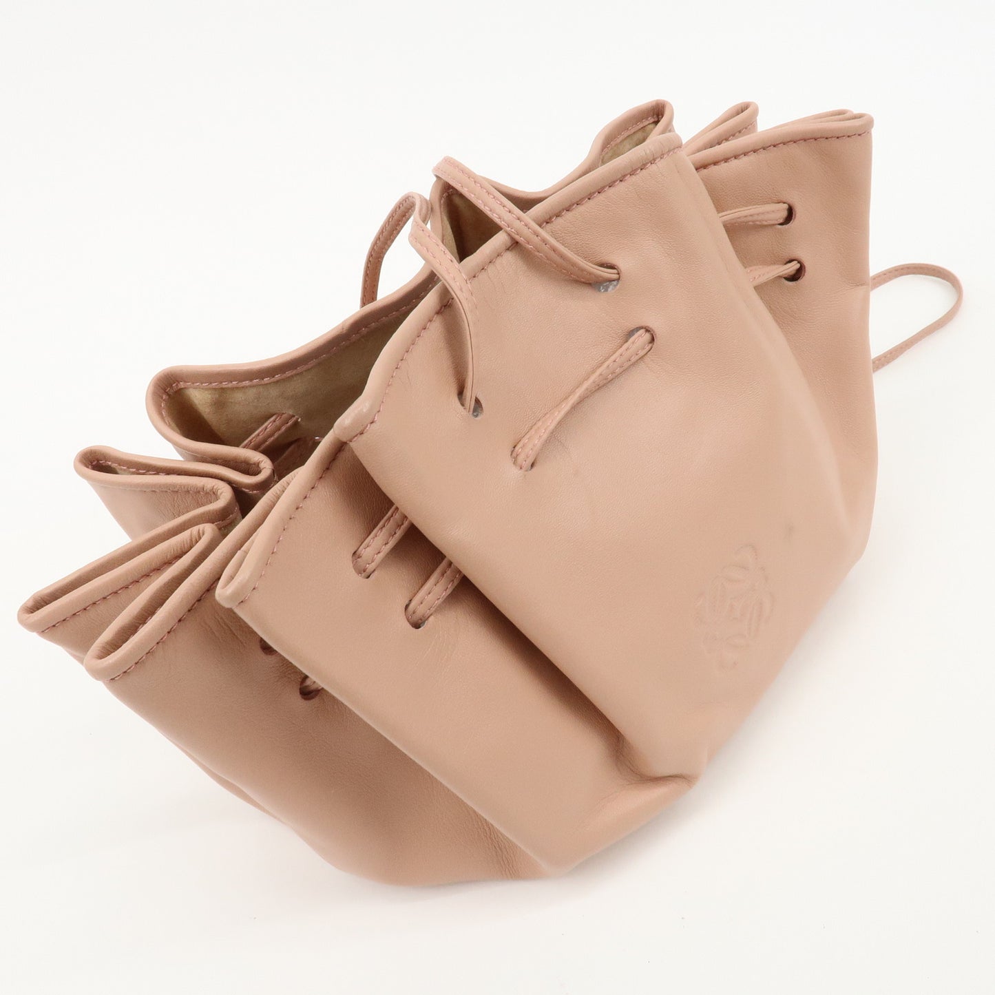 LOEWE Anaglam Leather Shoulder Bag Drawstring Bag Pink Beige