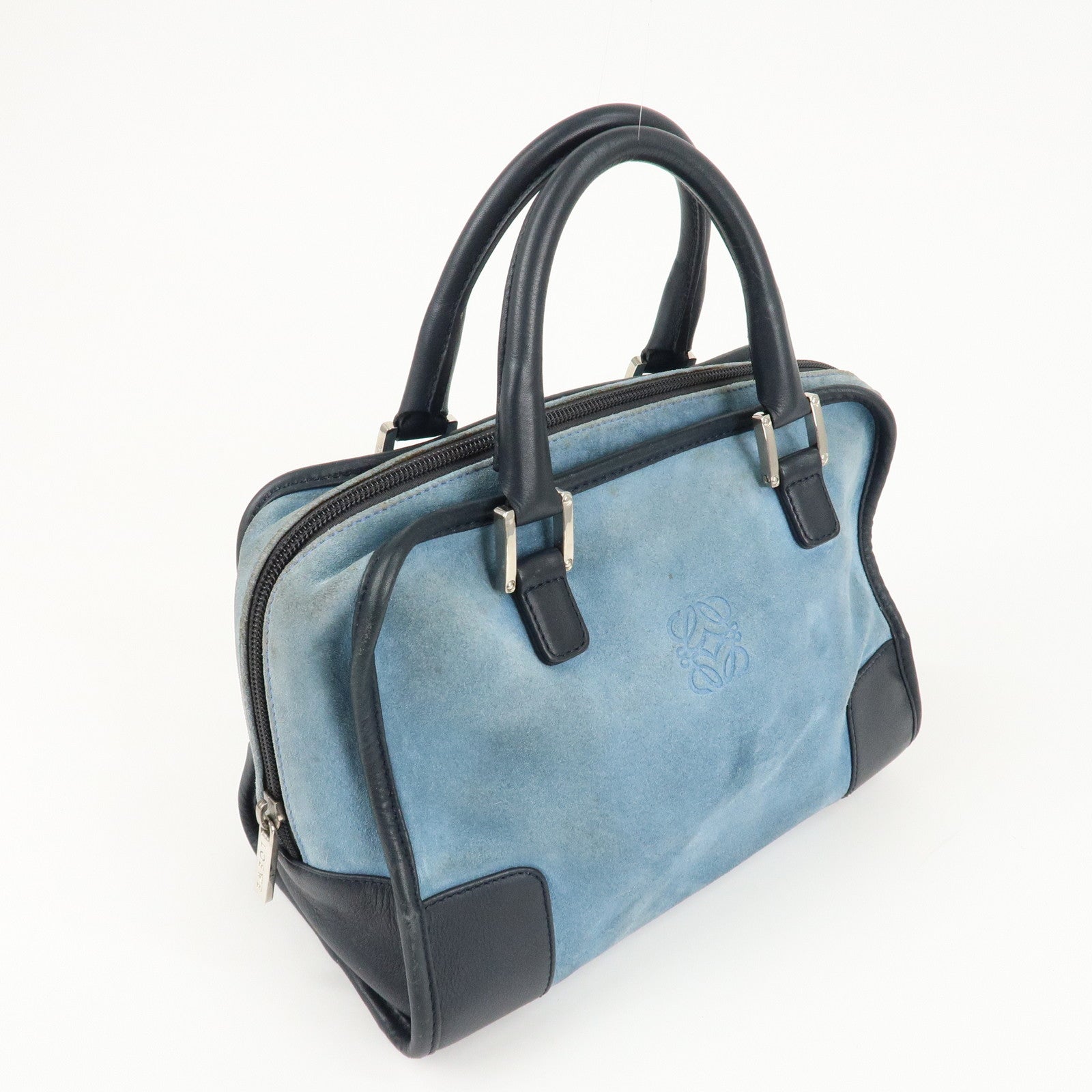 LOEWE Anagram Suede Leather Amazona 28 Hand Bag Blue Navy