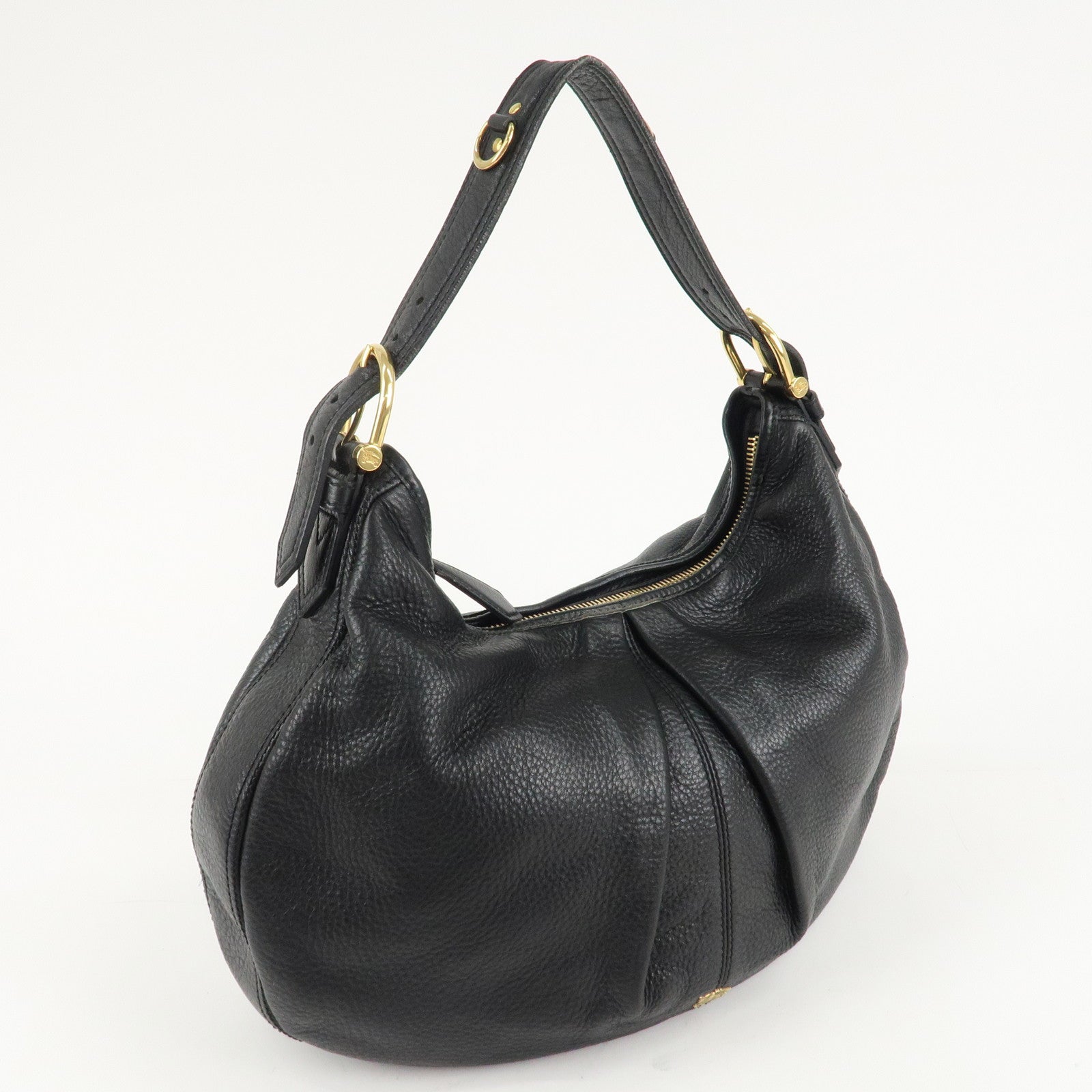 BURBERRY Leather Shoulder Bag Hand Bag Black Gold Hardware Used