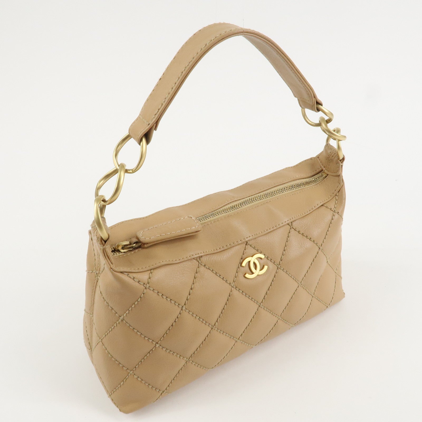 CHANEL COCO Mark Wild Stich Lamb Skin Shoulder Bag A20663 Used