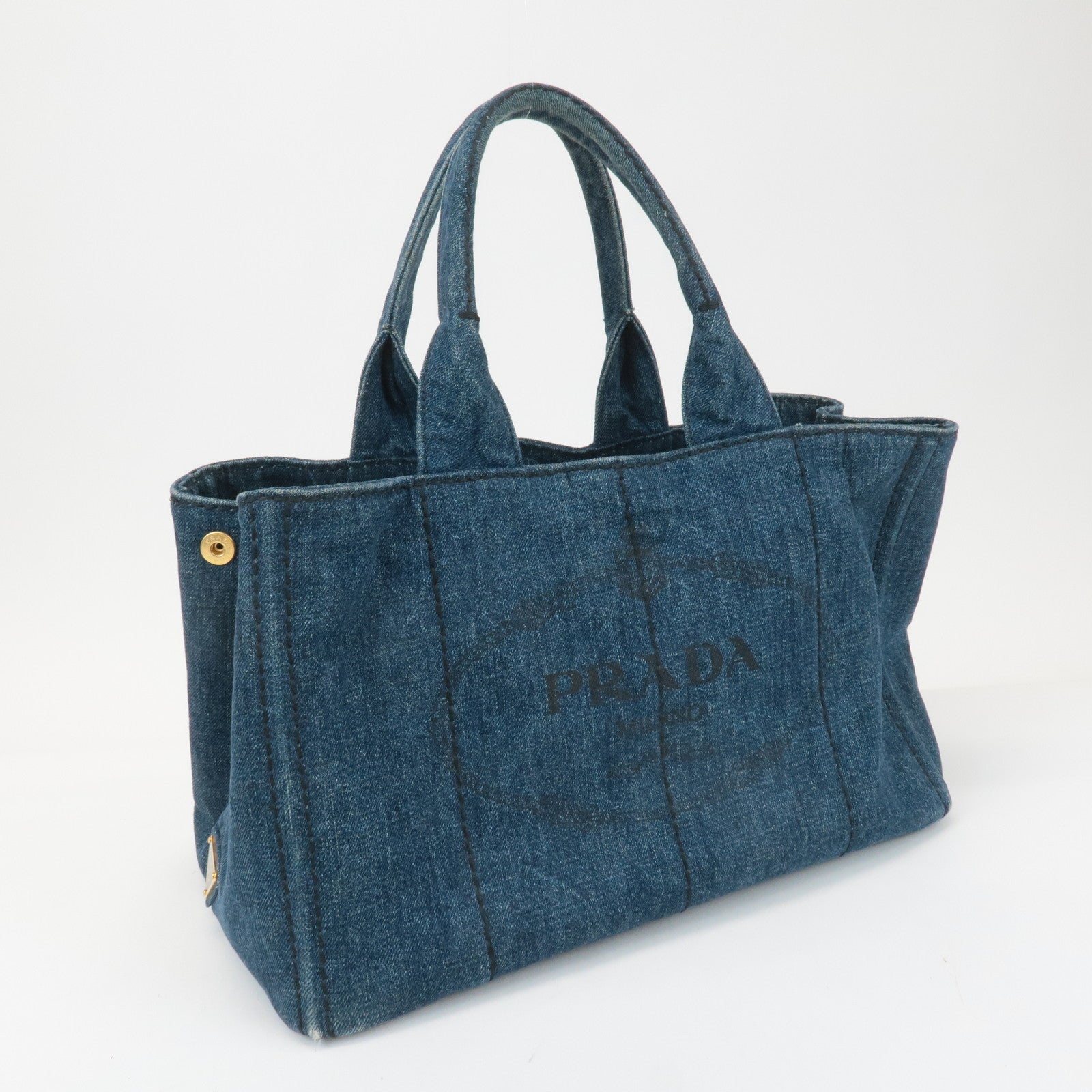 PRADA Canapa Large Canvas Tote Bag Hand Bag Denim Blue B1872B