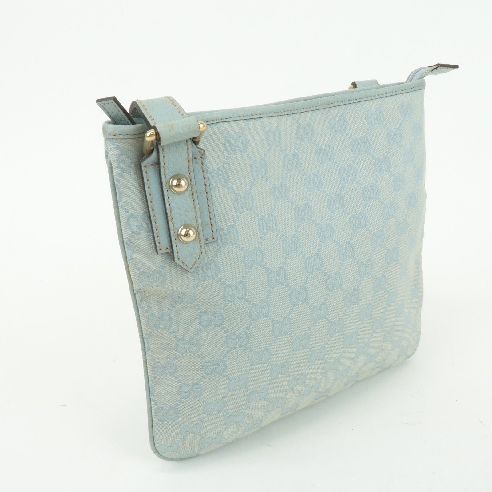 GUCCI GG Canvas Leather Shoulder Crossbody Bag Light Blue 257246