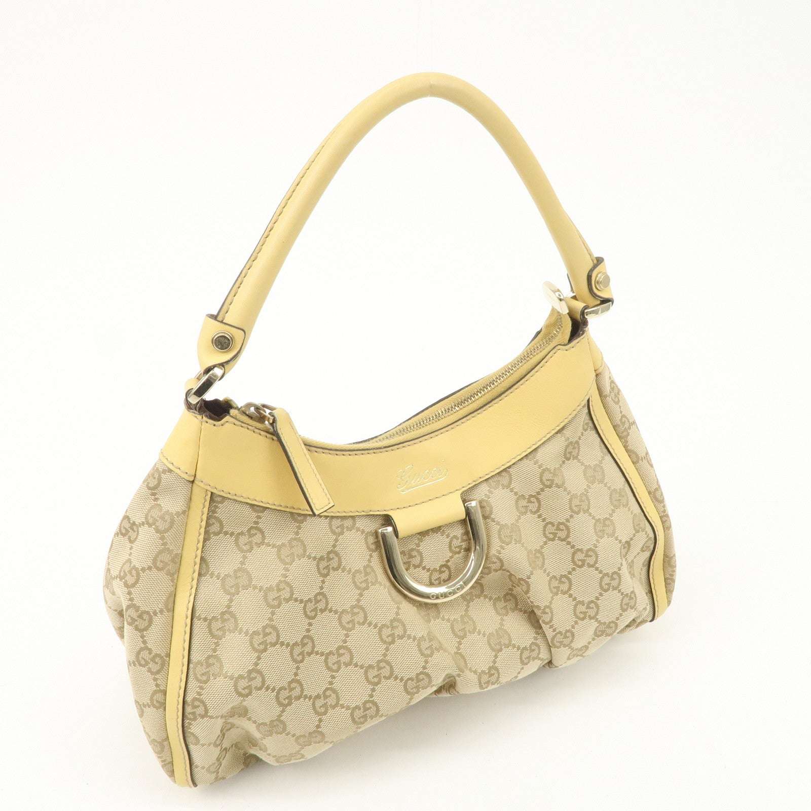 GUCCI Abbey GG Canvas Leather Shoulder Bag Beige Yellow 190525 Used