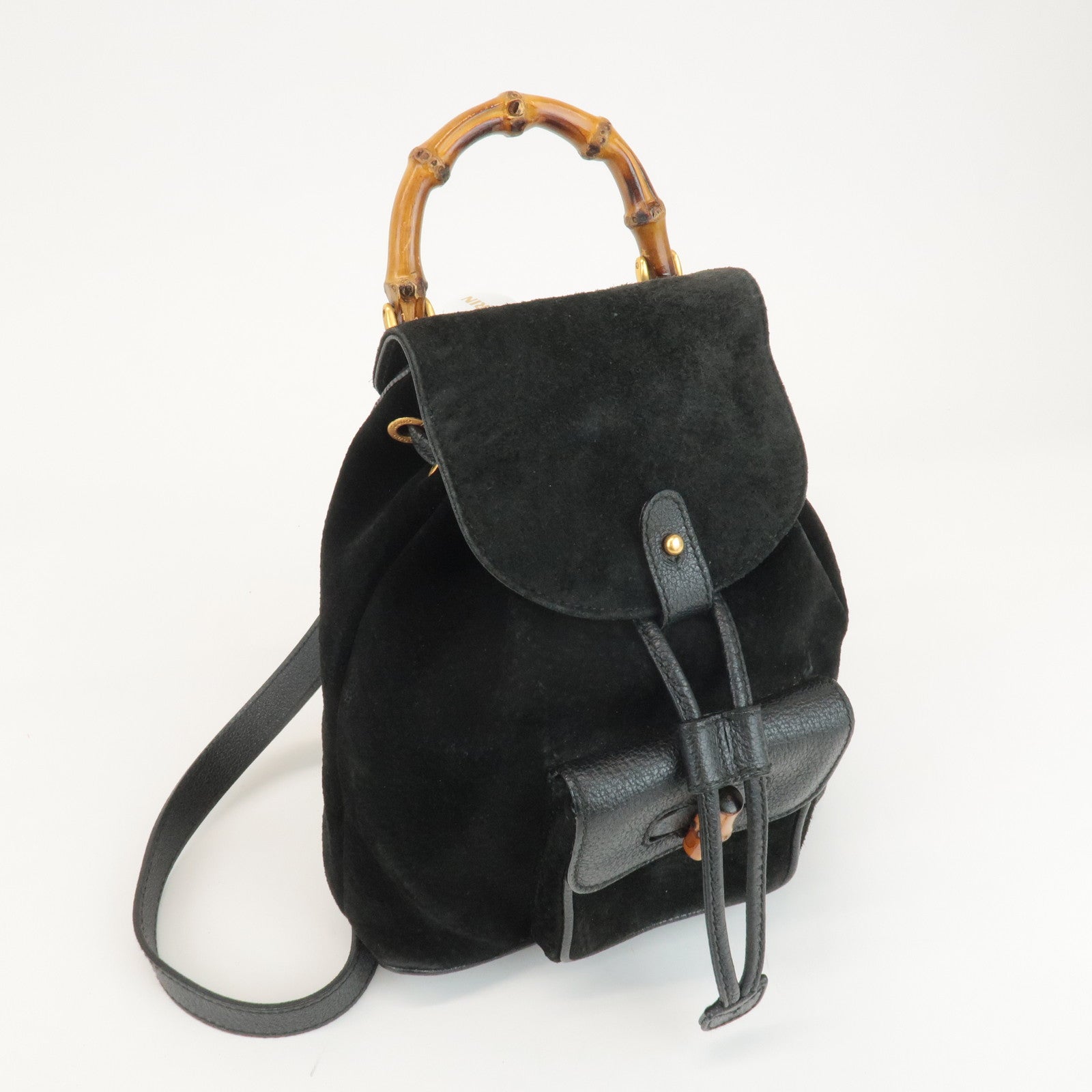 GUCCI Bamboo Suede Leather Mini Back Pack Black 003.1956.0030