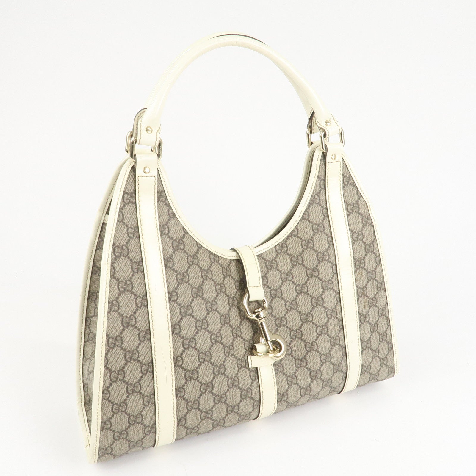 GUCCI GG Supreme Patent Leather Shoulder Bag Beige White 203494 Used