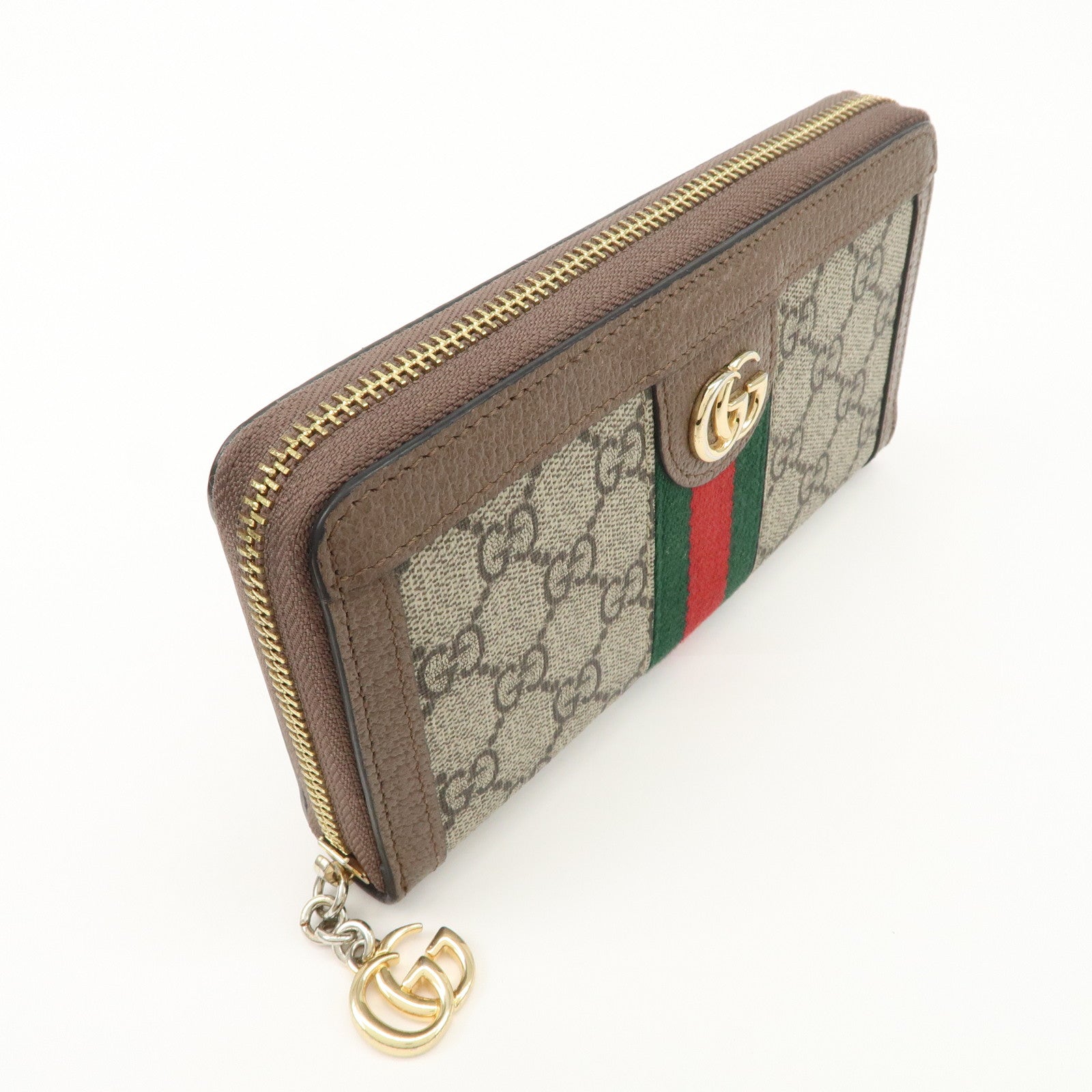 GUCCI Ophidia Sherry GG Supreme Leather Round Zipper Wallet 523154