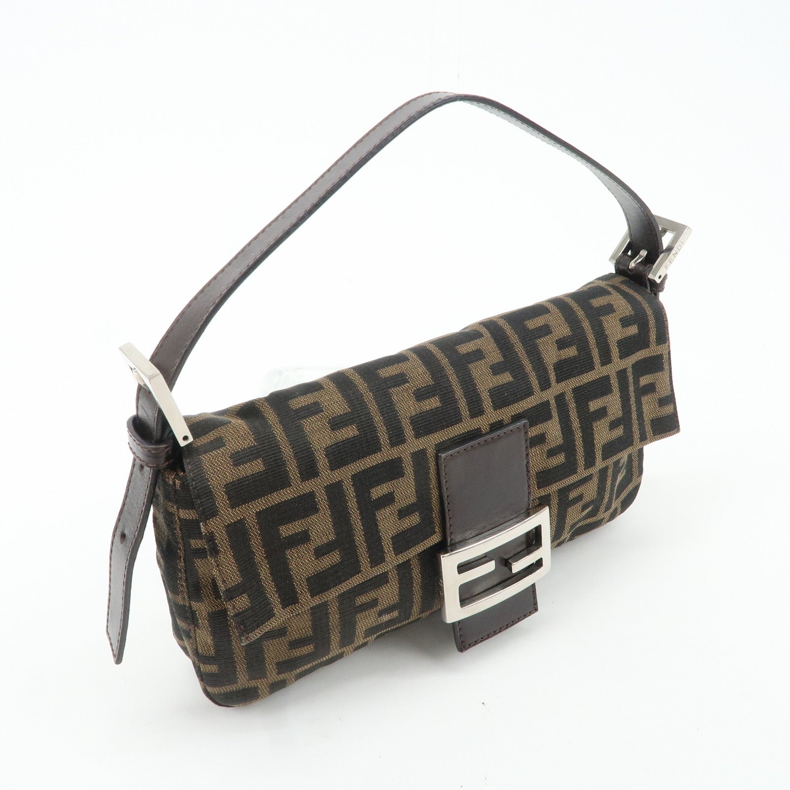 FENDI Mamma Baguette Zucca Canvas Leather Shoulder Bag 26424