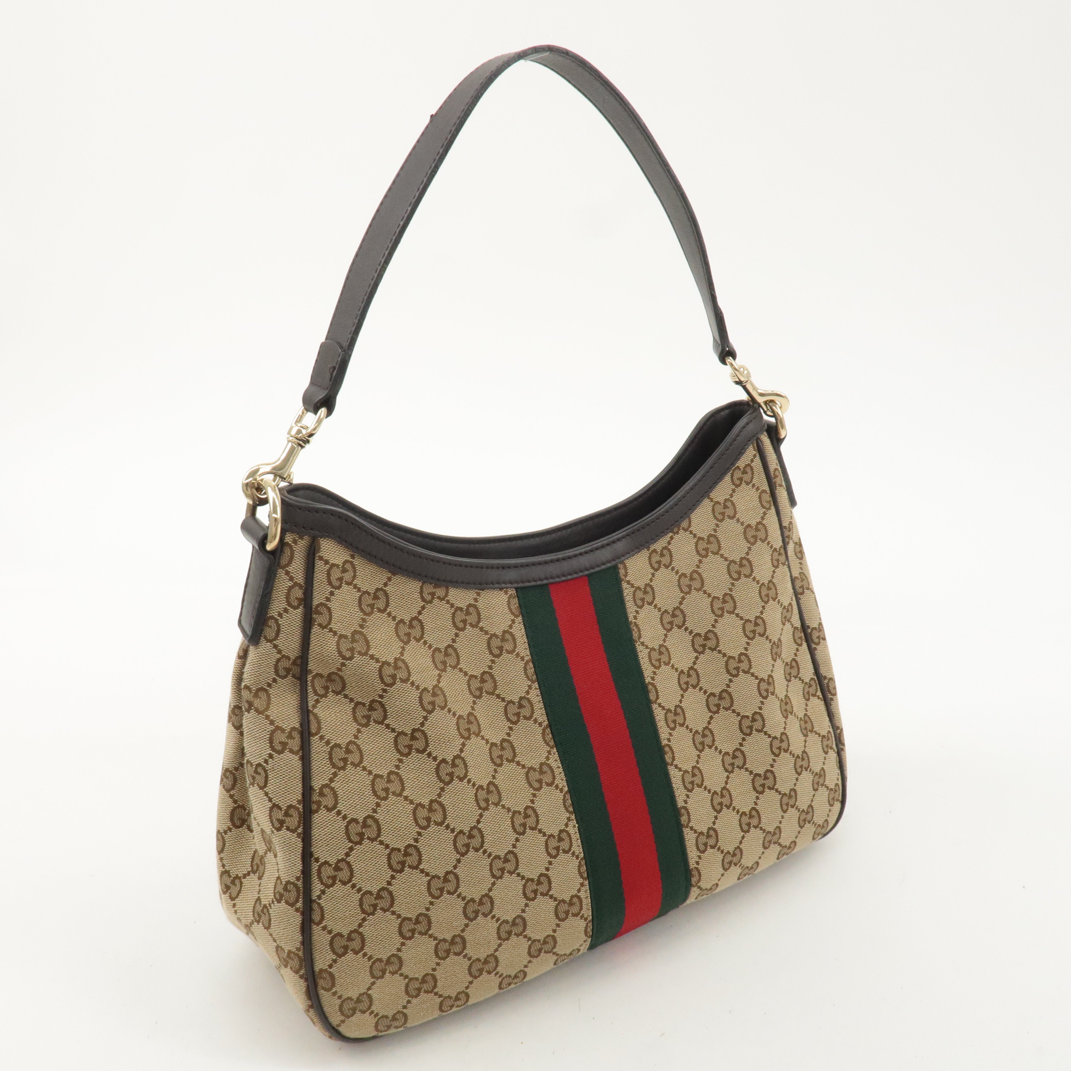 GUCCI Sherry Line GG Canvas Leather Shoulder Bag BeigeBrown 388921