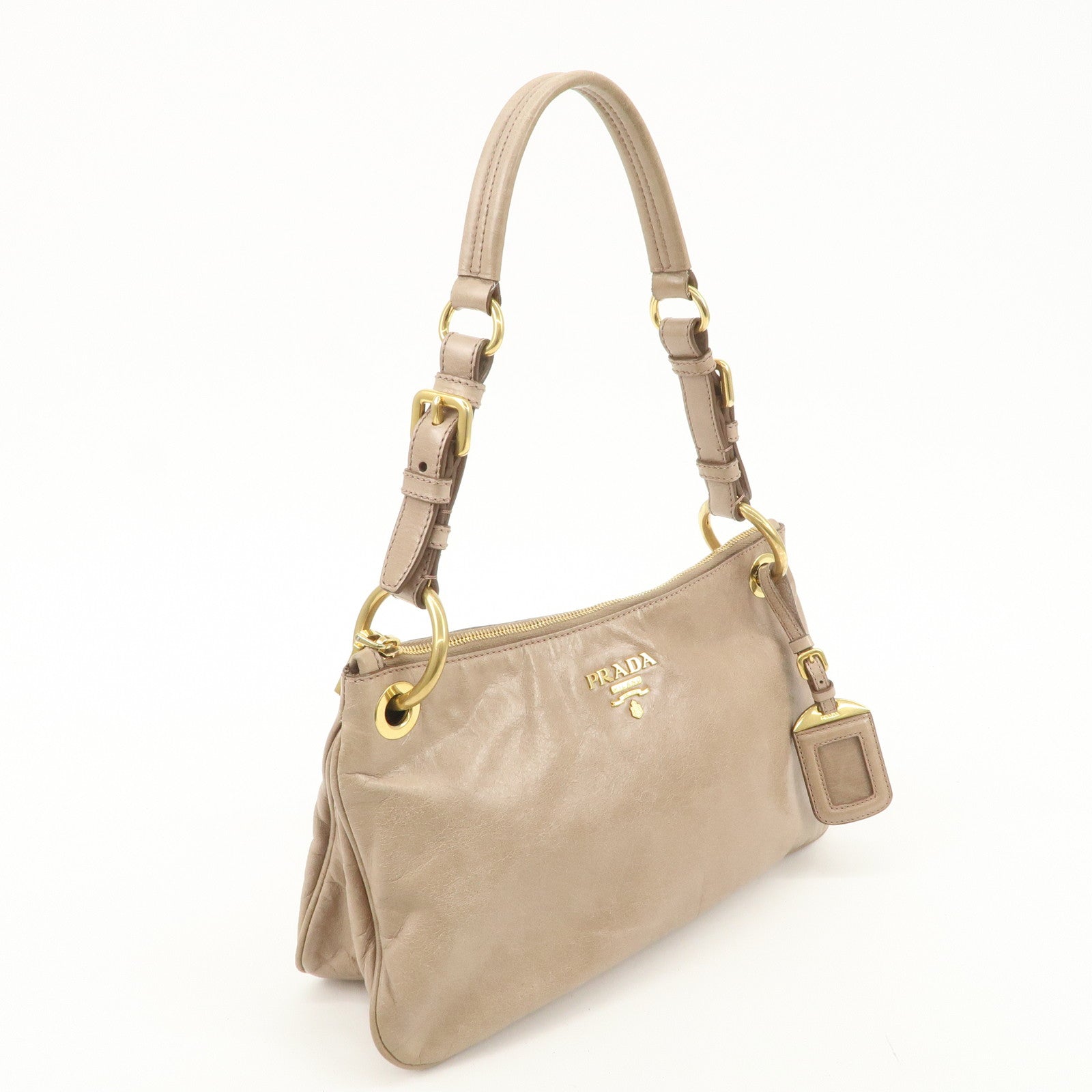 PRADA Leather Shoulder Bag Hand Bag Beige BR4984