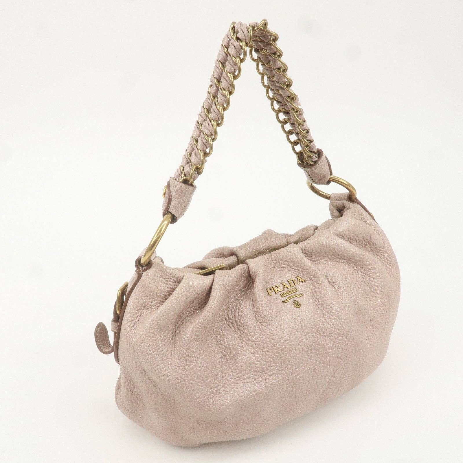 PRADA Leather Chain One-Shoulder Bag Pink Beige BR4243