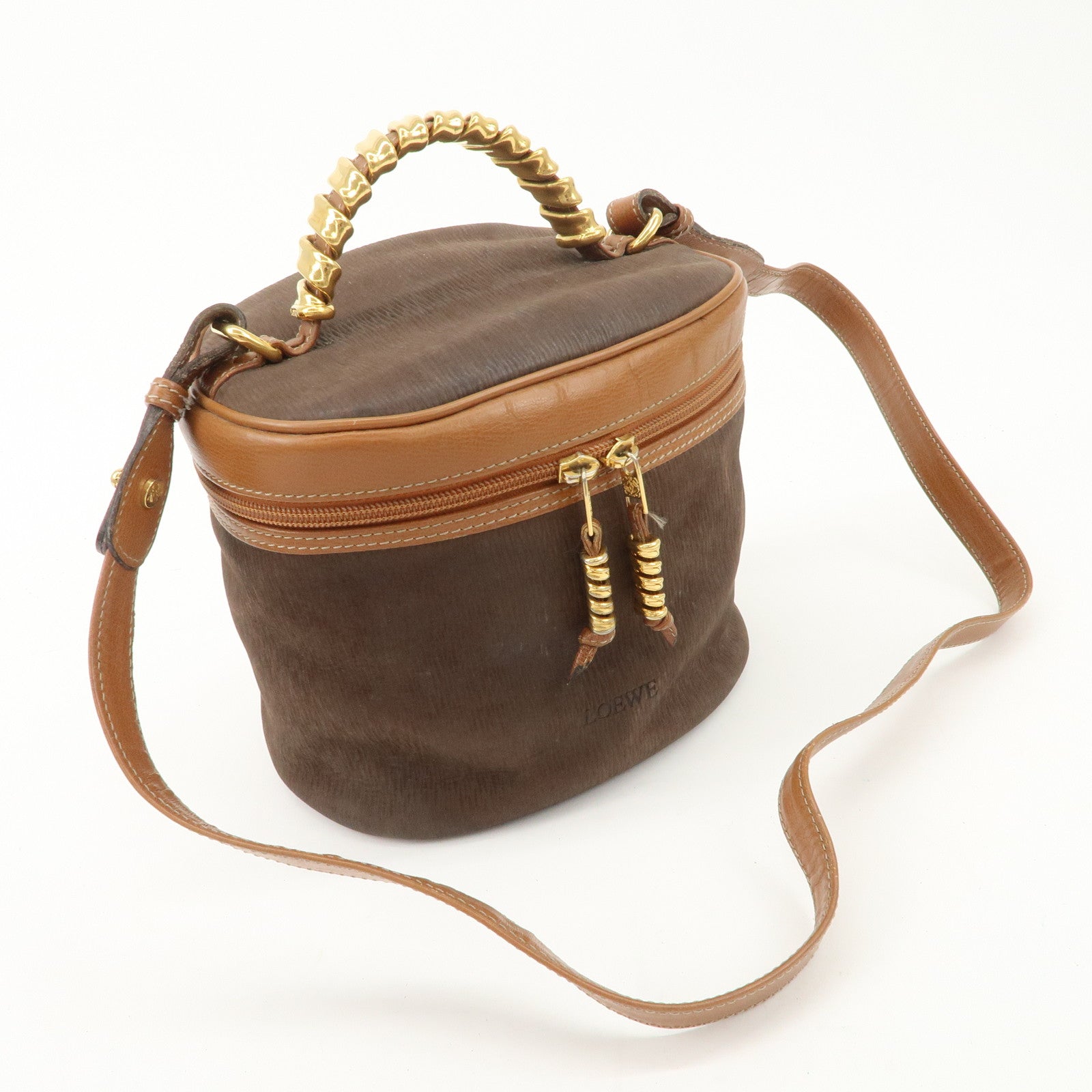 LOEWE Velazquez Suede Leather 2 Way Bag Brown Dark Brown Used