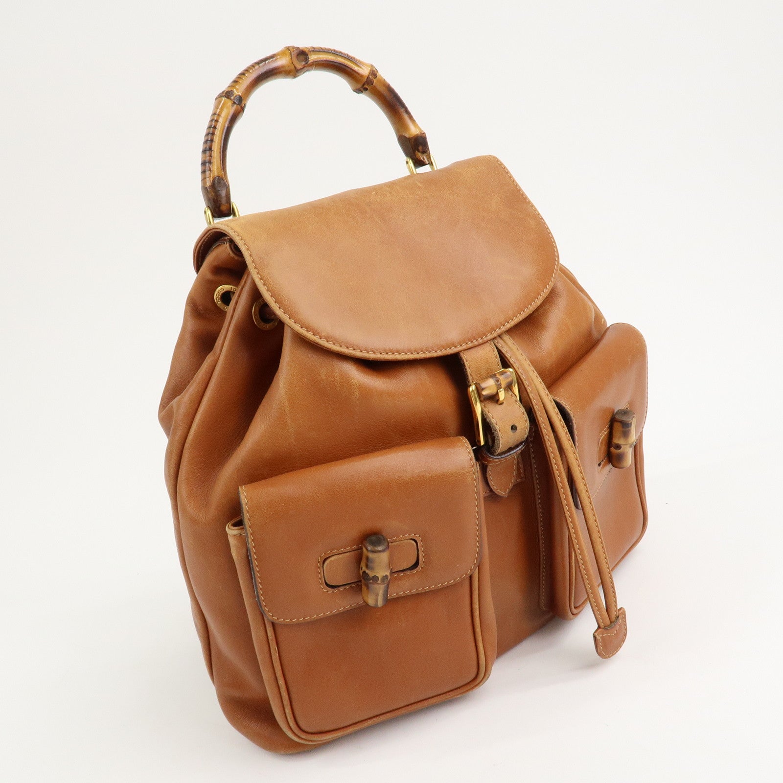 GUCCI Bamboo Suede Leather Back Pack Rack Sack Brown 003.1998