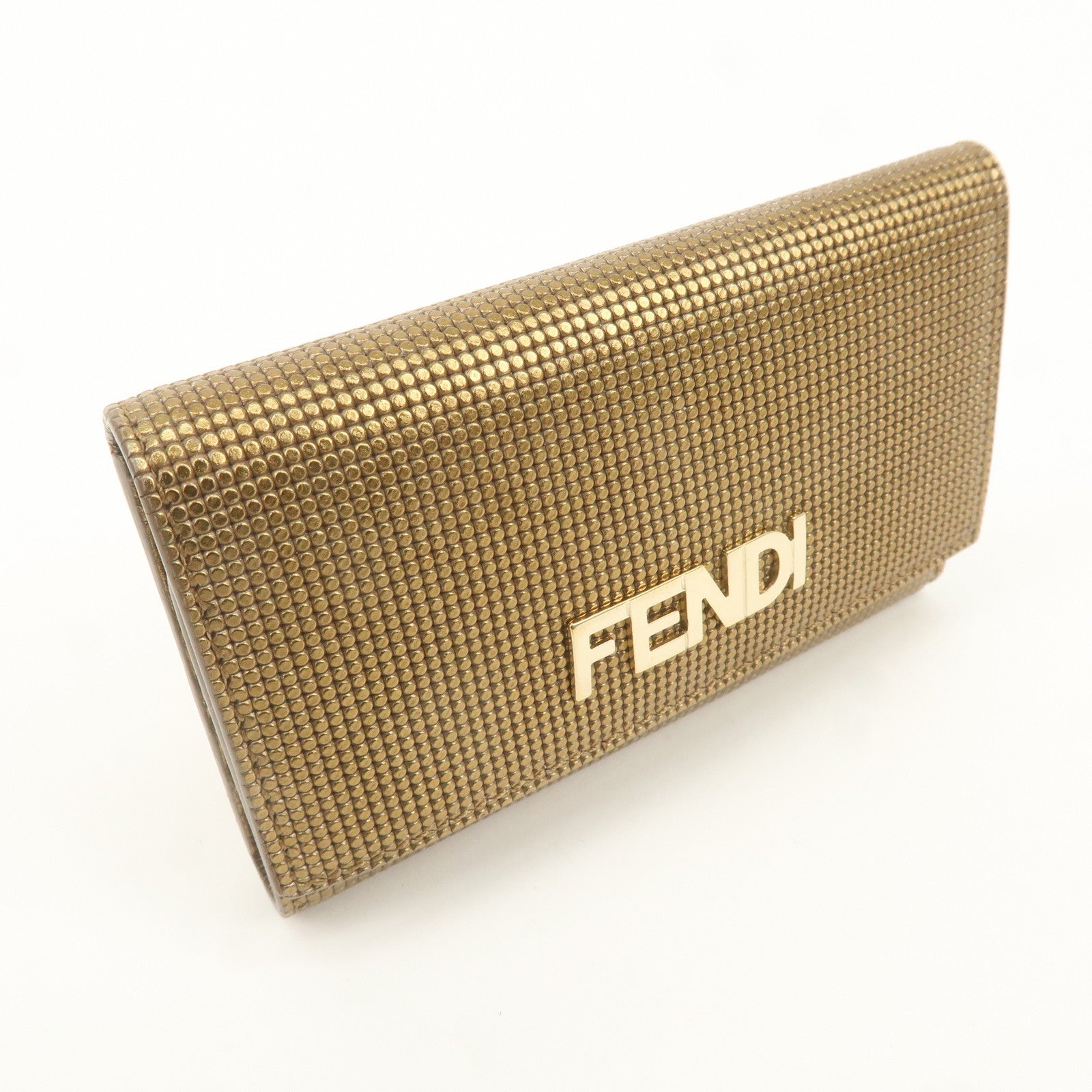 FENDI Leather 6 Rings Key Case Brown Gold 8AP079