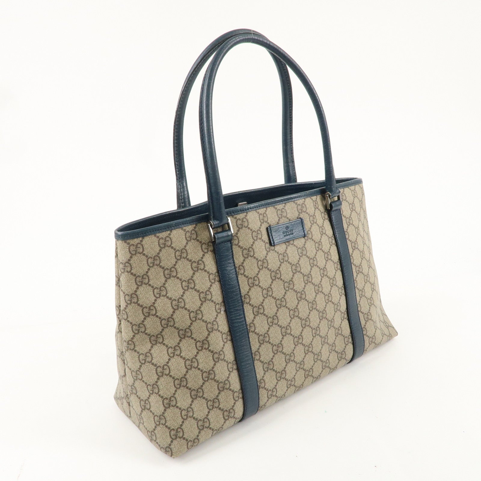 GUCCI GG Supreme Leather Tote Bag Beige Navy 114595