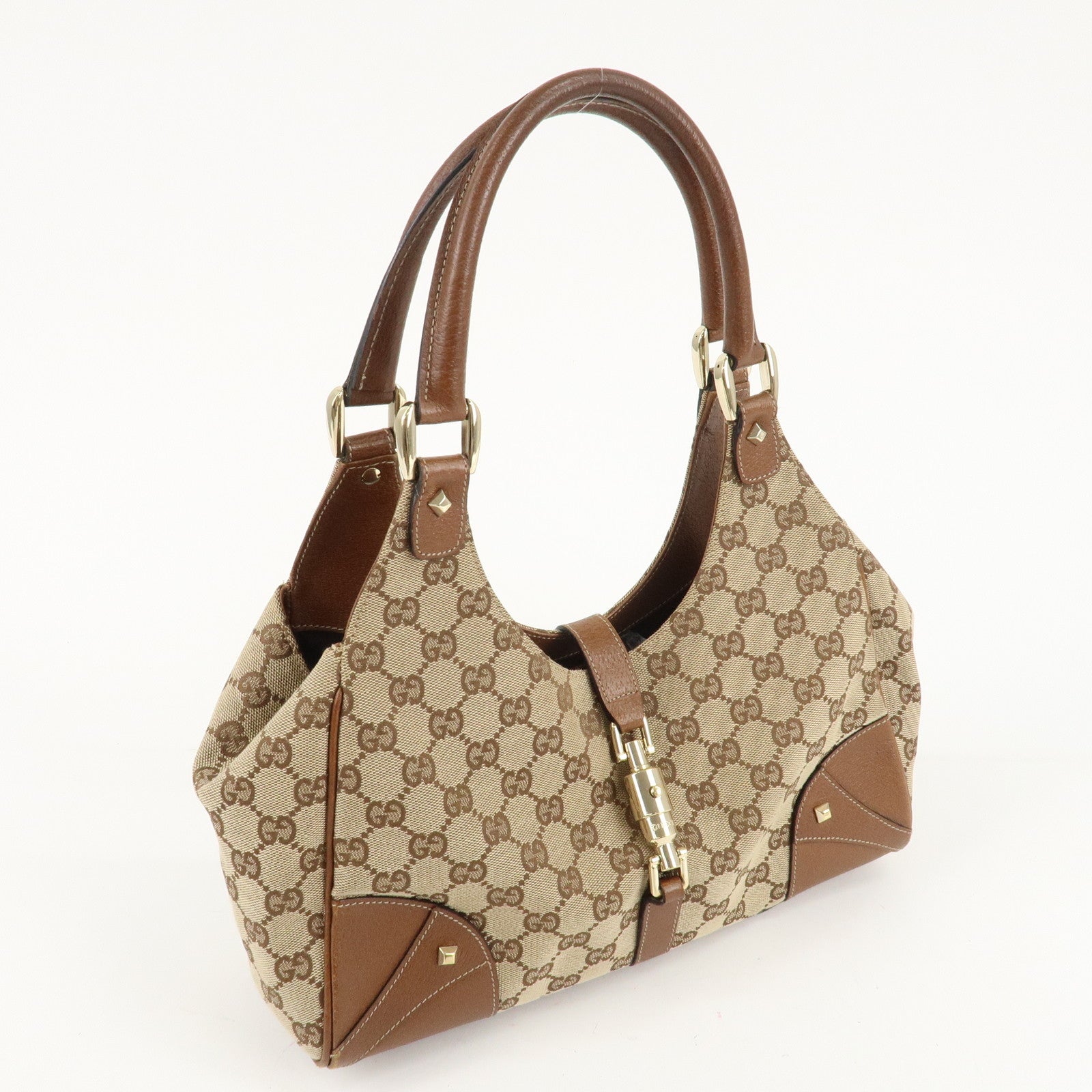 GUCCI New Jackie GG Canvas Leather Shoulder Bag Brown 124407