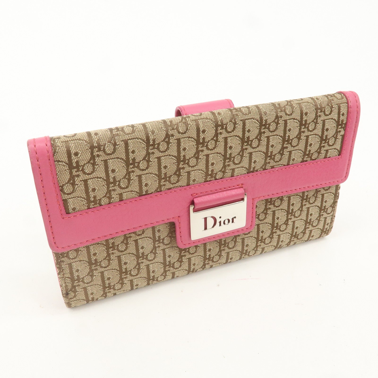 Christian Dior Trotter Canvas Leather Bi-fold Long Wallet Pink