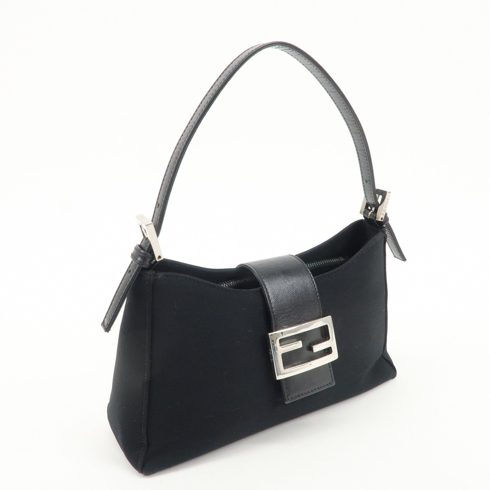 FENDI Mamma Baguette Urethane Leather Shoulder Bag Black