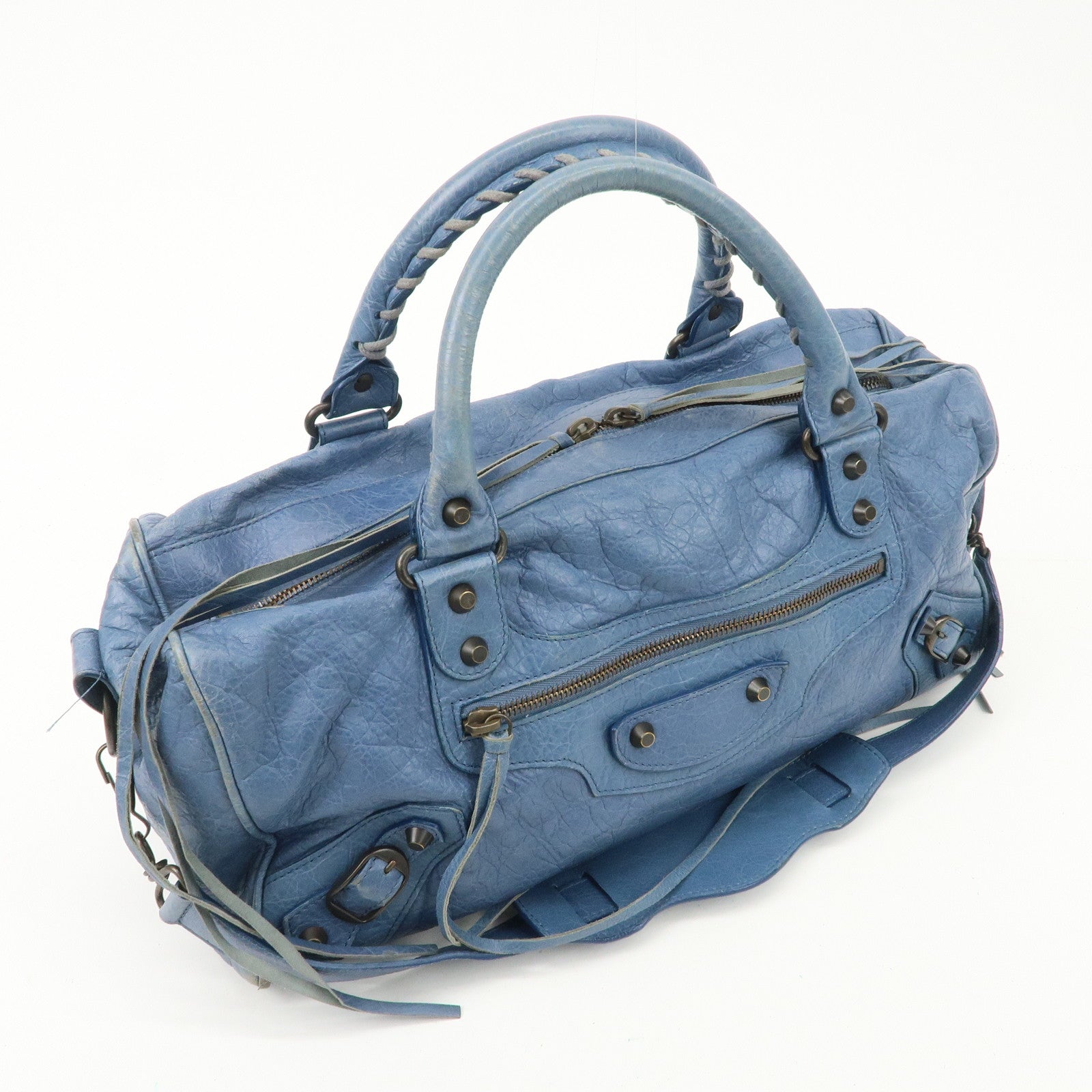 BALENCIAGA Leather The Twiggy 2WAY Bag Hand Bag Blue 128523 Used