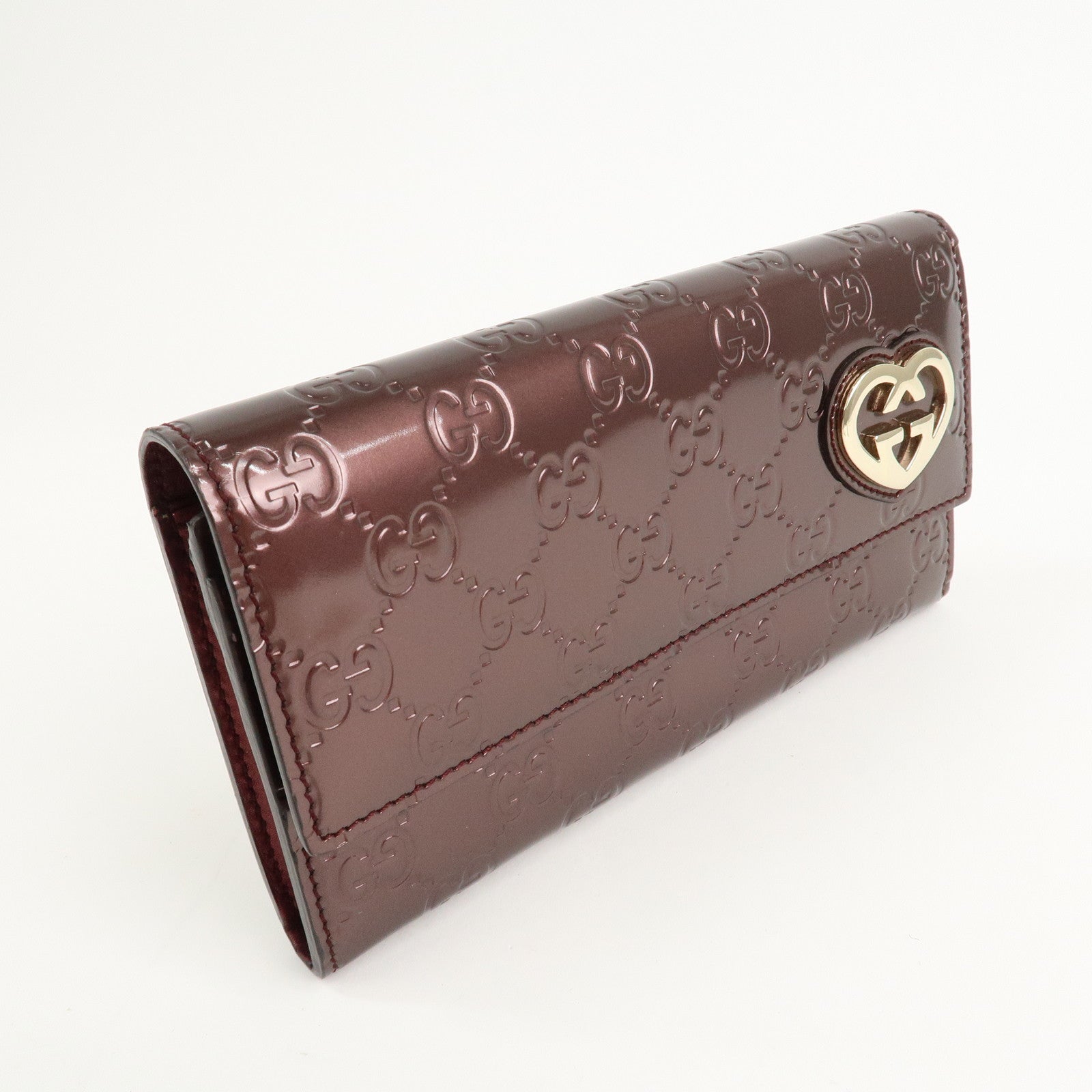 GUCCI Lovely Heart Patent Leather Bifold Long Wallet 251861