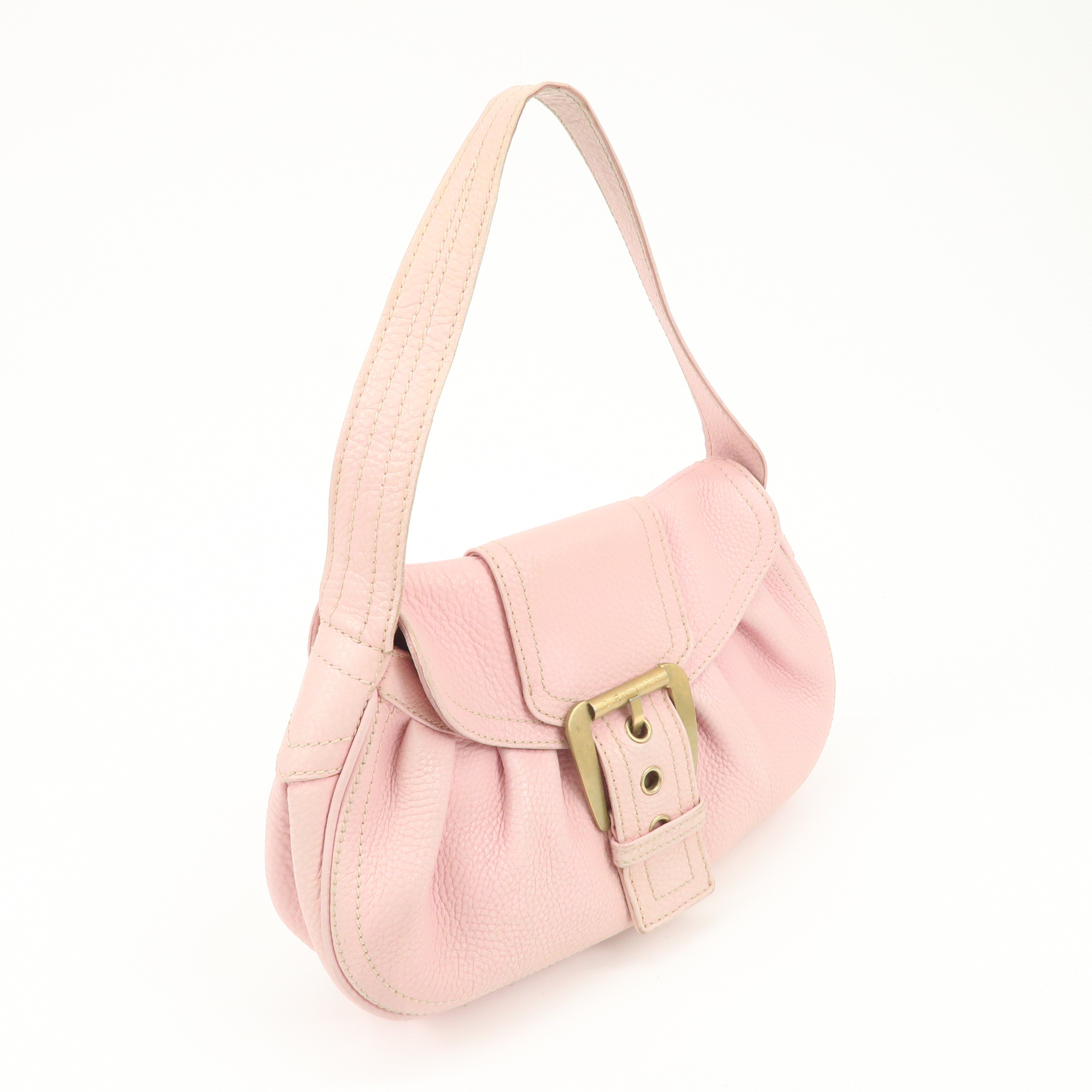 CELINE Leather Shoulder Bag Hand Bag Pink Gold Hardware