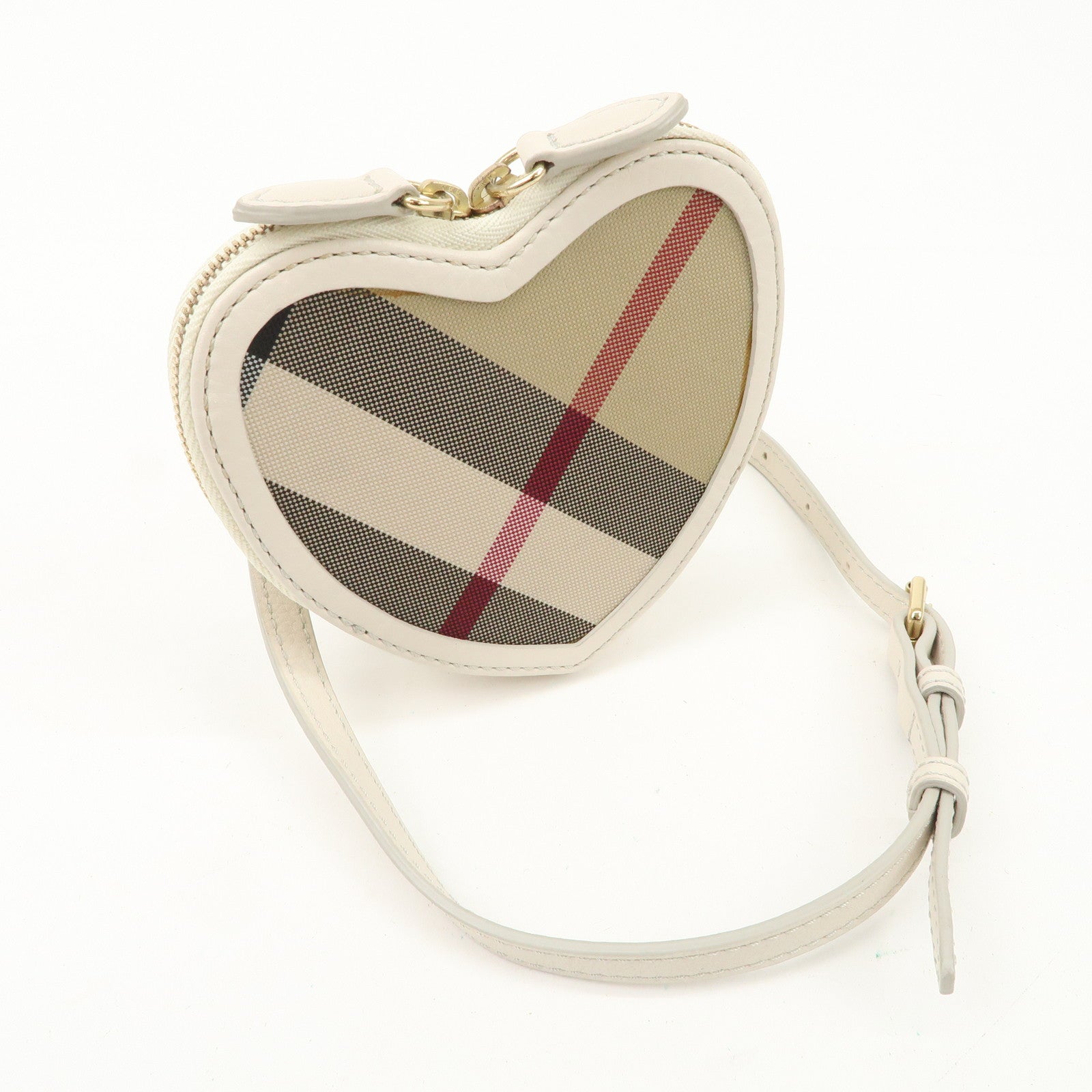 BURBERRY Canvas Leather Shoulder Pouch Nova Plaid Ivory Used