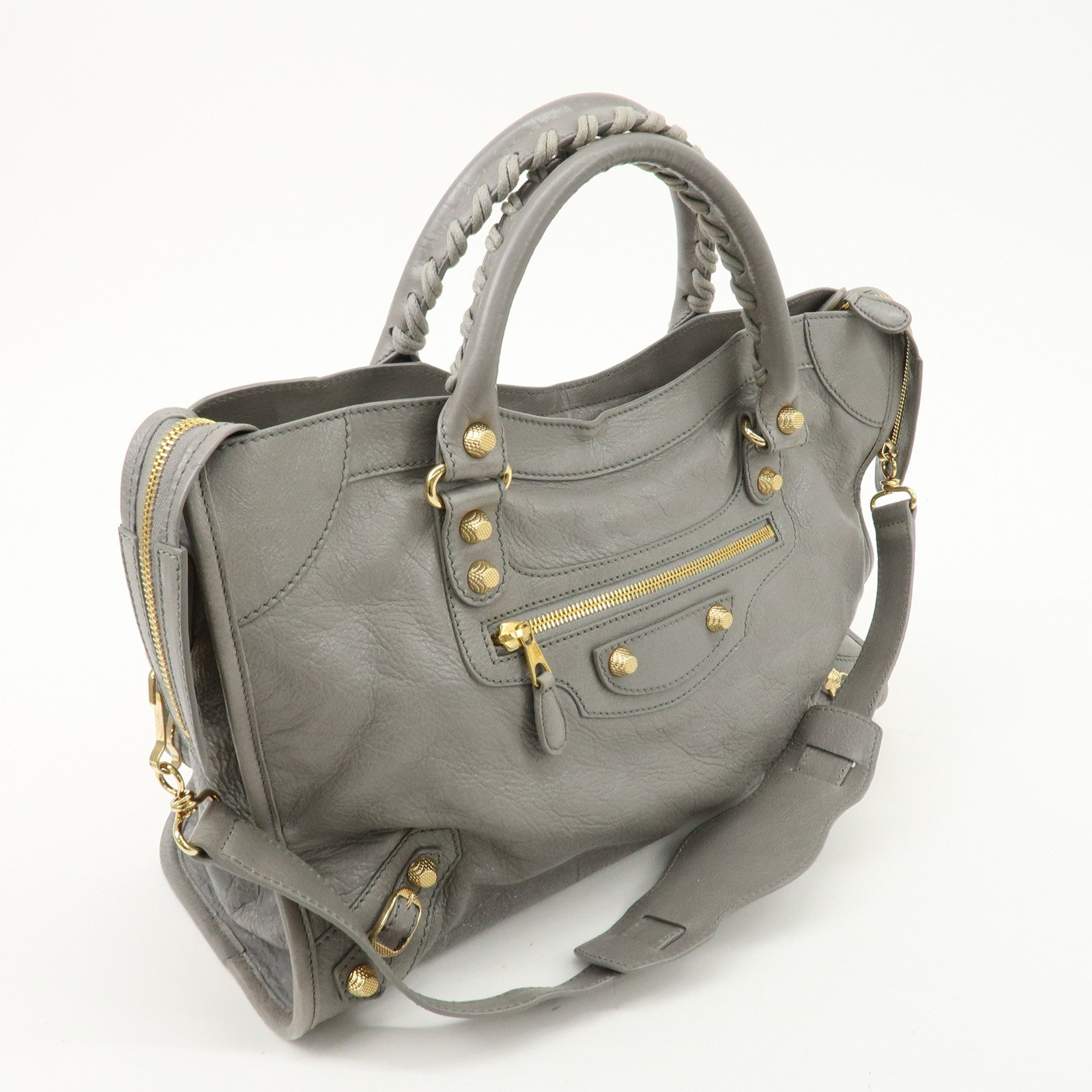 BALENCIAGA Leather The Giant City 2Way Bag Hand Bag Gray 281770