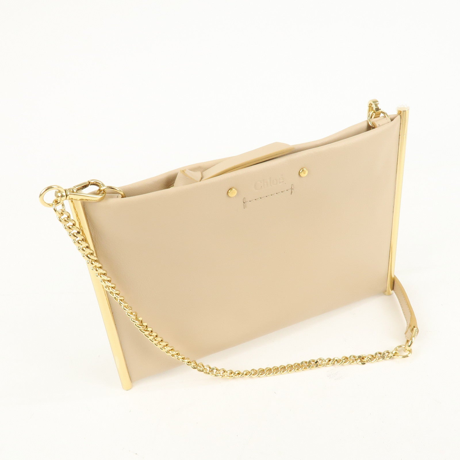 Chloe Leather Chain Shoulder Bag  Mini Bag Gold HDW Beige Used