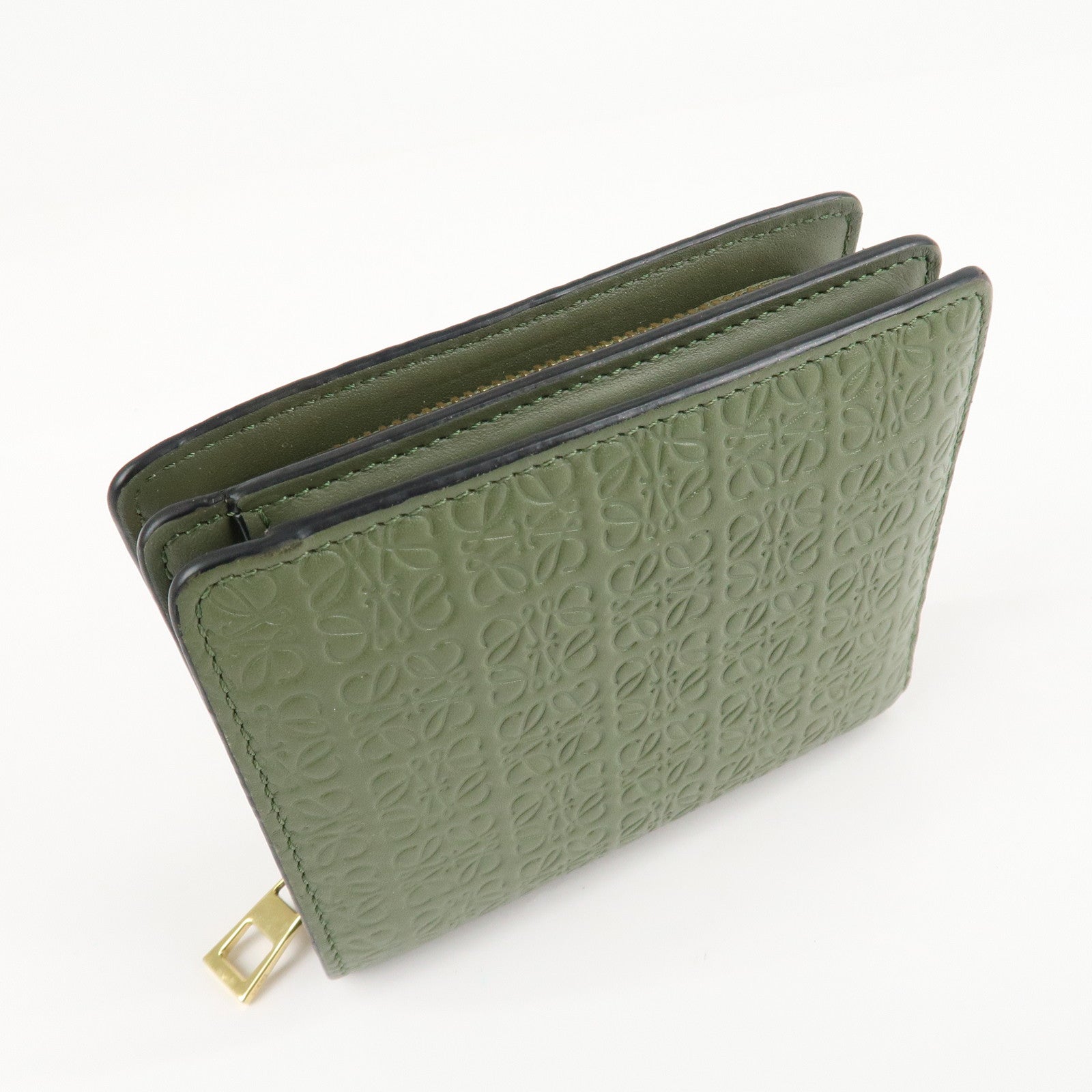 LOEWE Anagram Leather Zippy Bi-fold Wallet Avocado Green