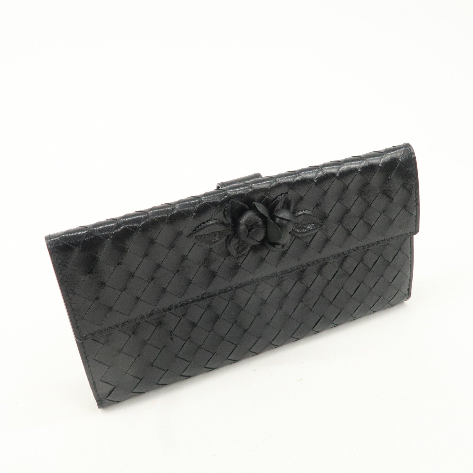 BOTTEGA VENETA Intrecciato Leather W Hook Bifold Wallet Black