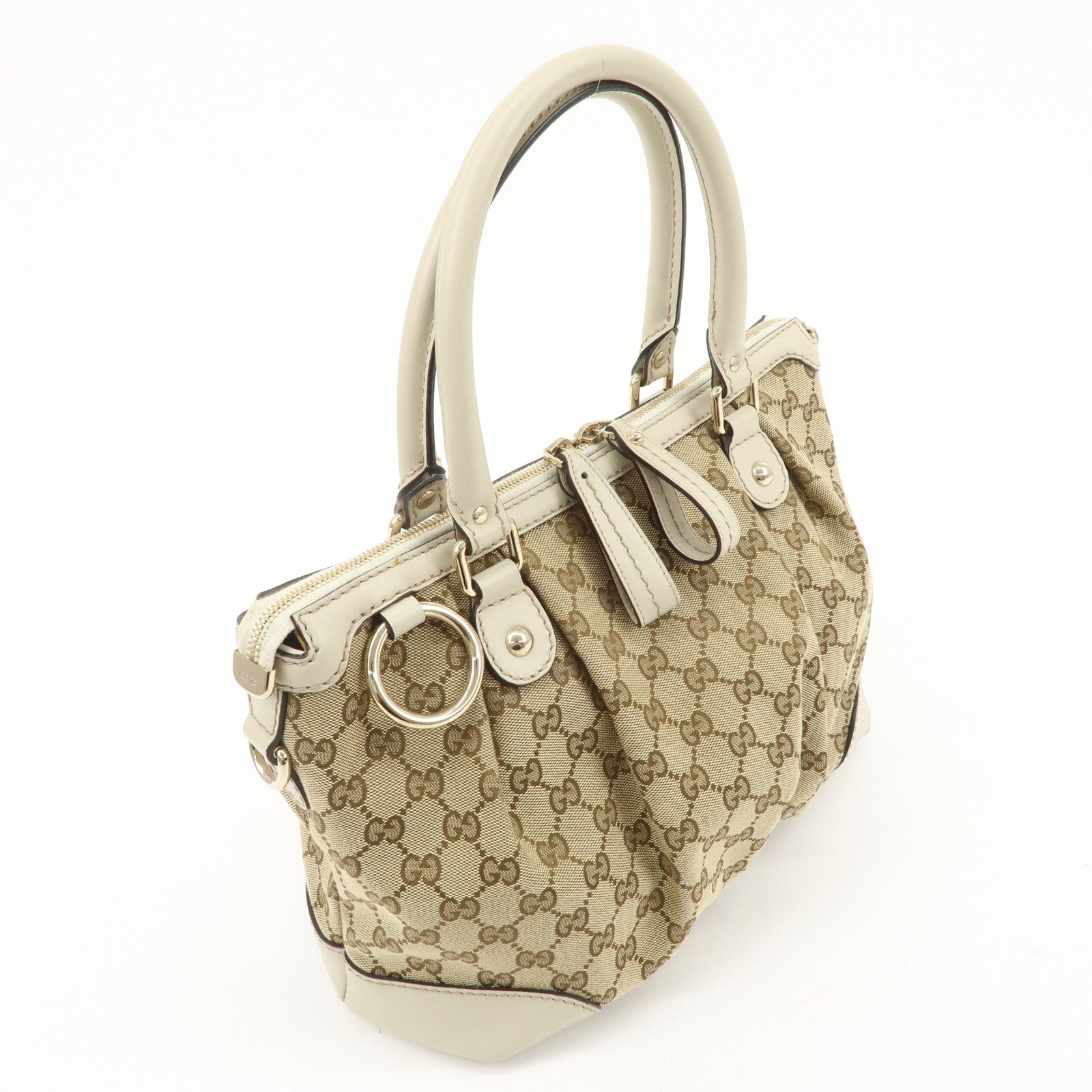 GUCCI Sukey GG Canvas Leather 2Way Bag Hand Bag Beige Ivory