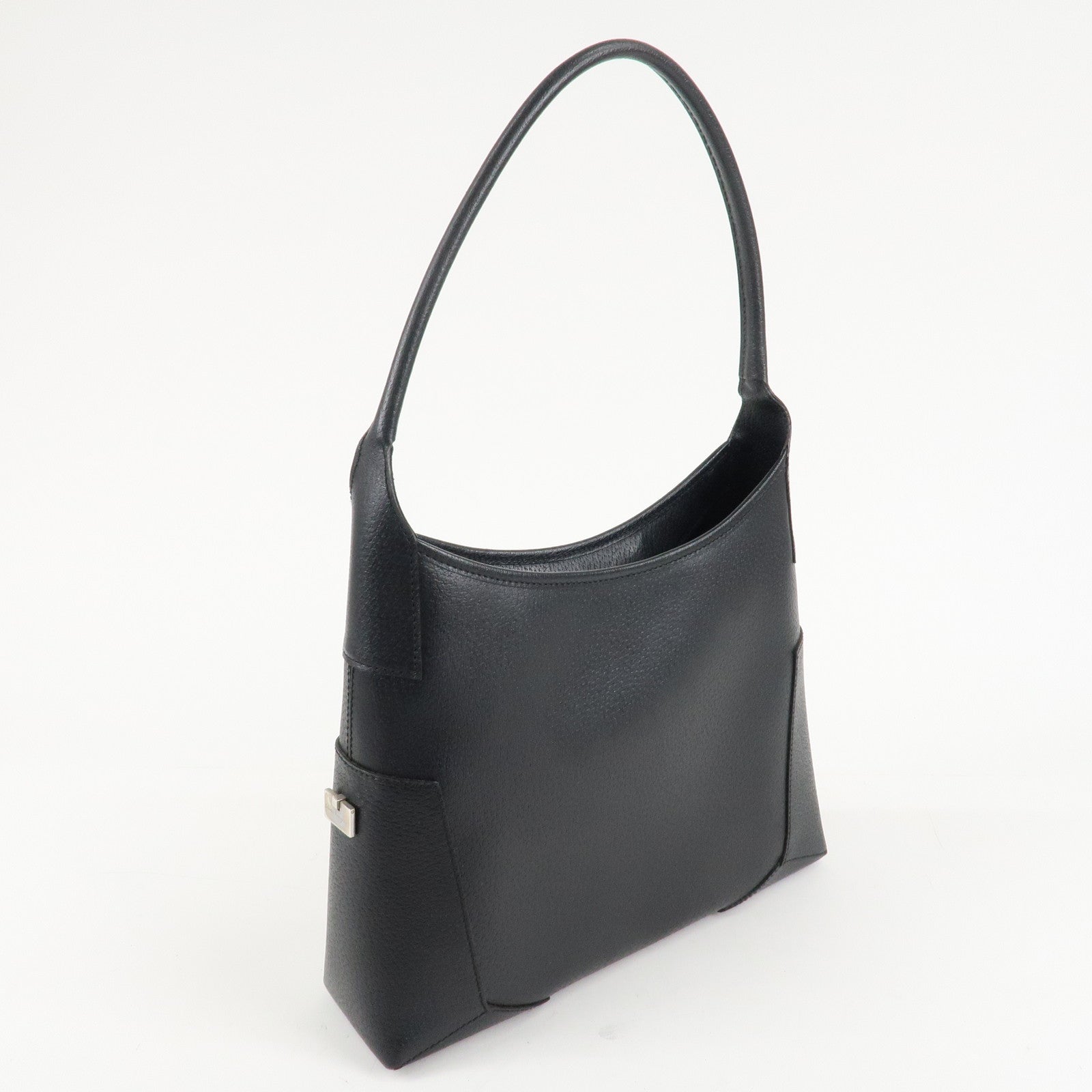 Ferragamo Leather Shoulder bag Hand Bag Black Silver HDW Used