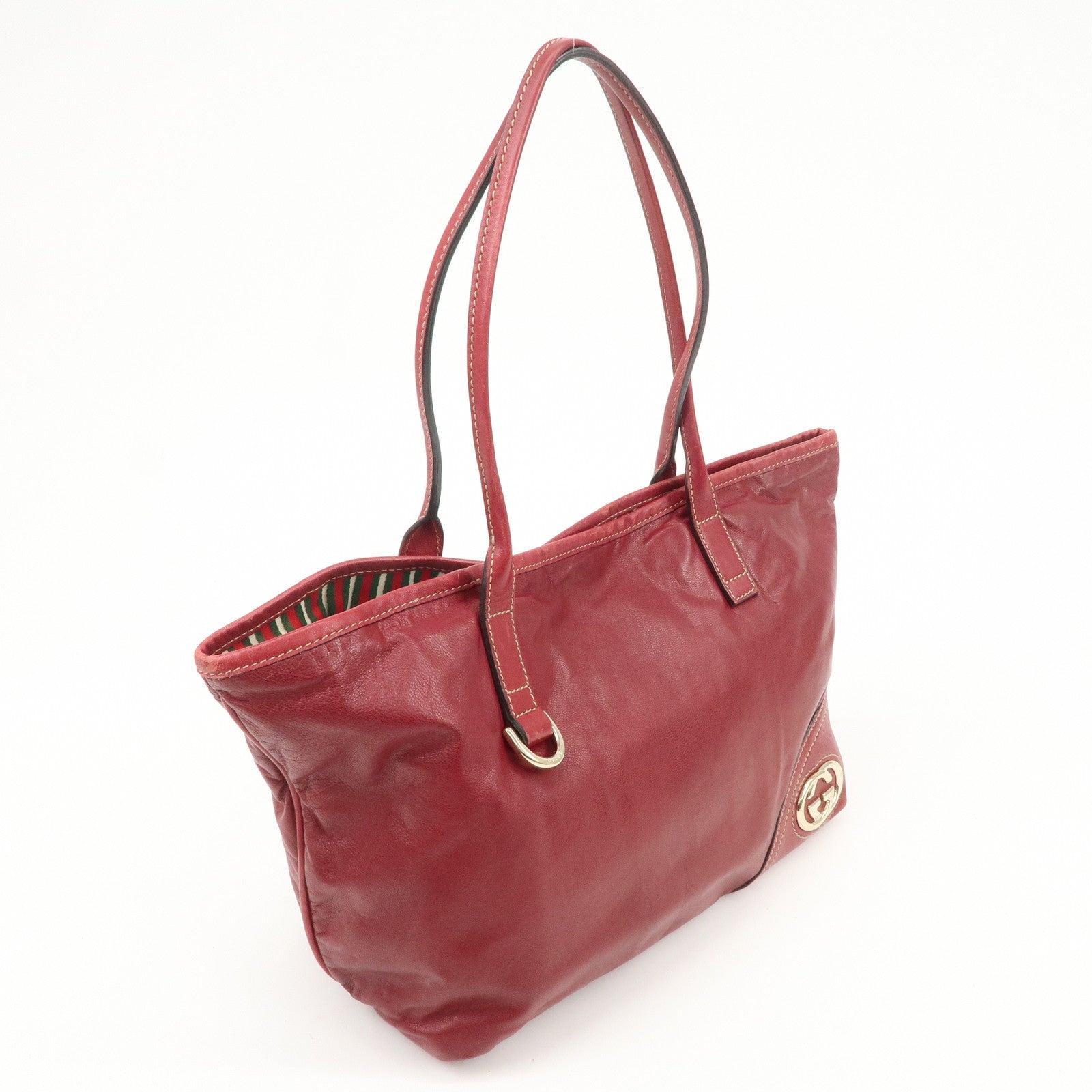 GUCCI Abbey New Brit Interlocking GG Leather Tote Bag Red 169946