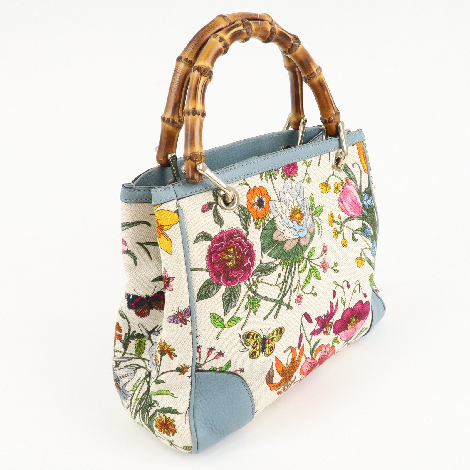 GUCCI Bamboo Canvas Leather 2Way Bag Flora Japan Limited 336032 Used