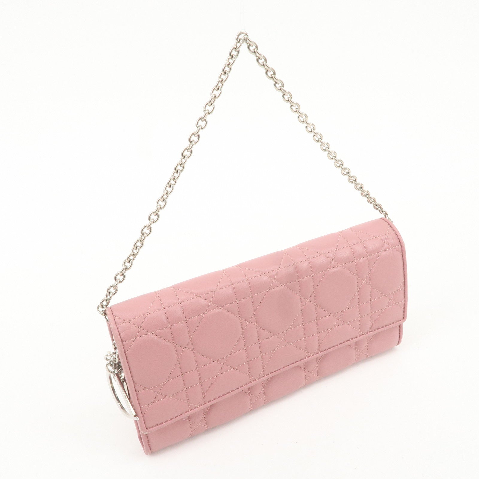 Christian Dior Cannage Dior Leather Chain Wallet Pink