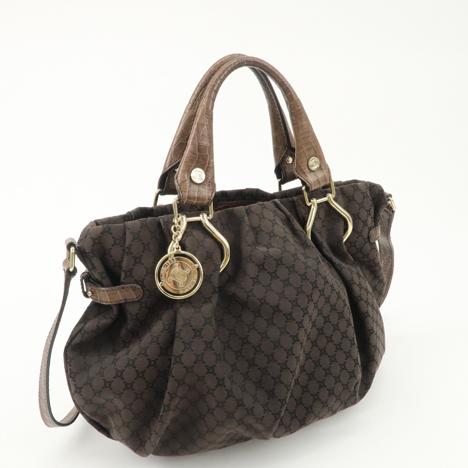 CELINE Macadam Canvas Leather 2way Shoulder Bag WC-ST-0059 Used