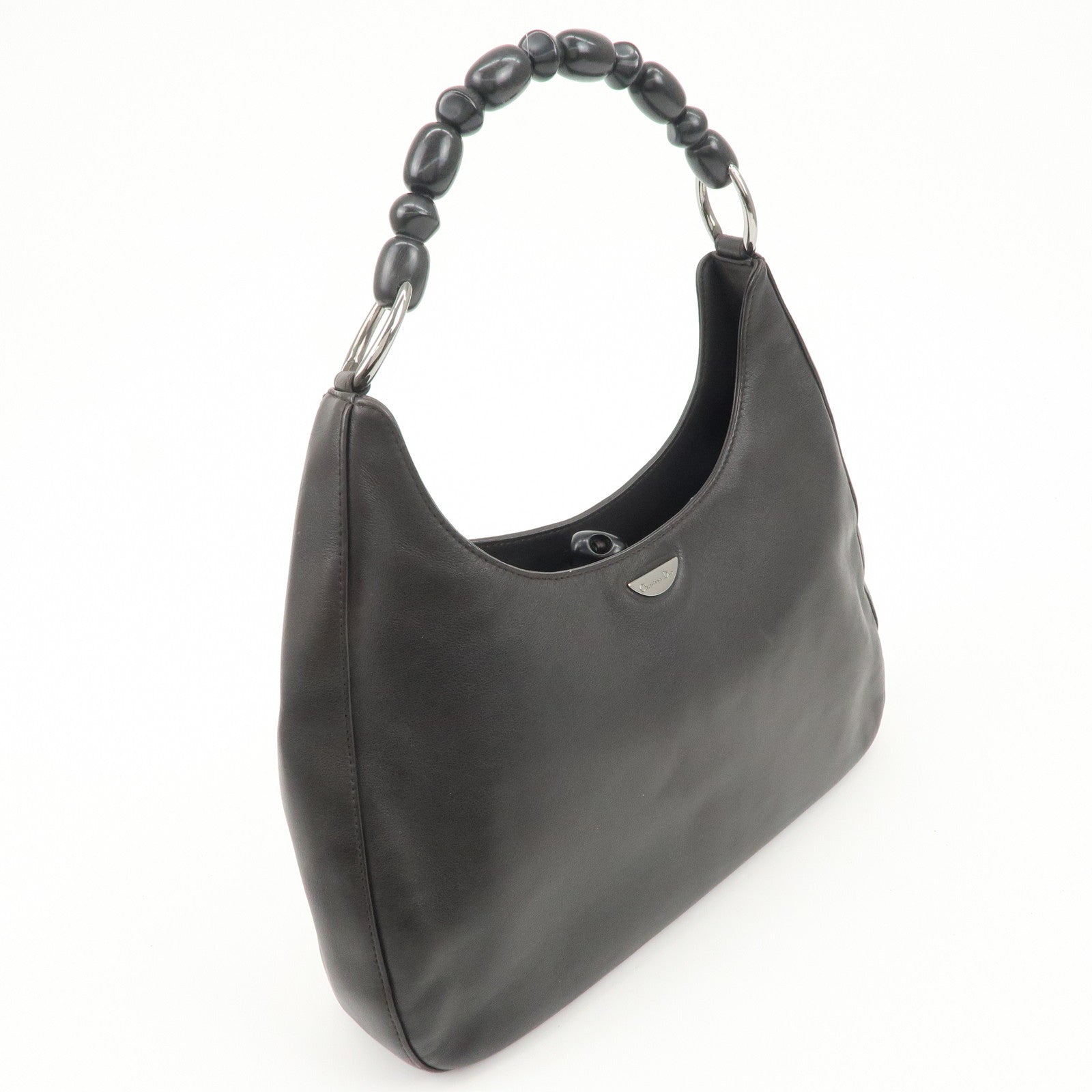 Christian Dior Maris Pearl Leather Shoulder Bag Dark Brown Used