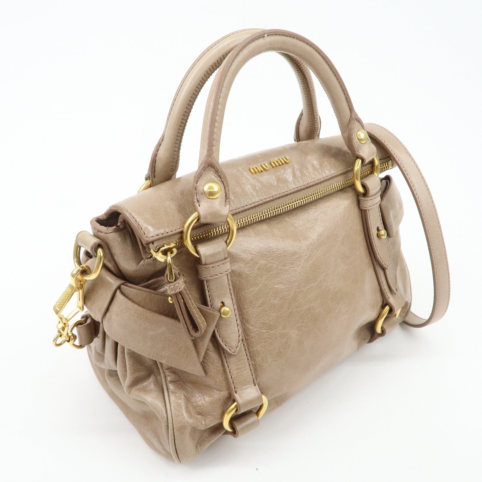 MIU MIU Leather 2Way Bag Hand Bag Shoulder Bag Beige