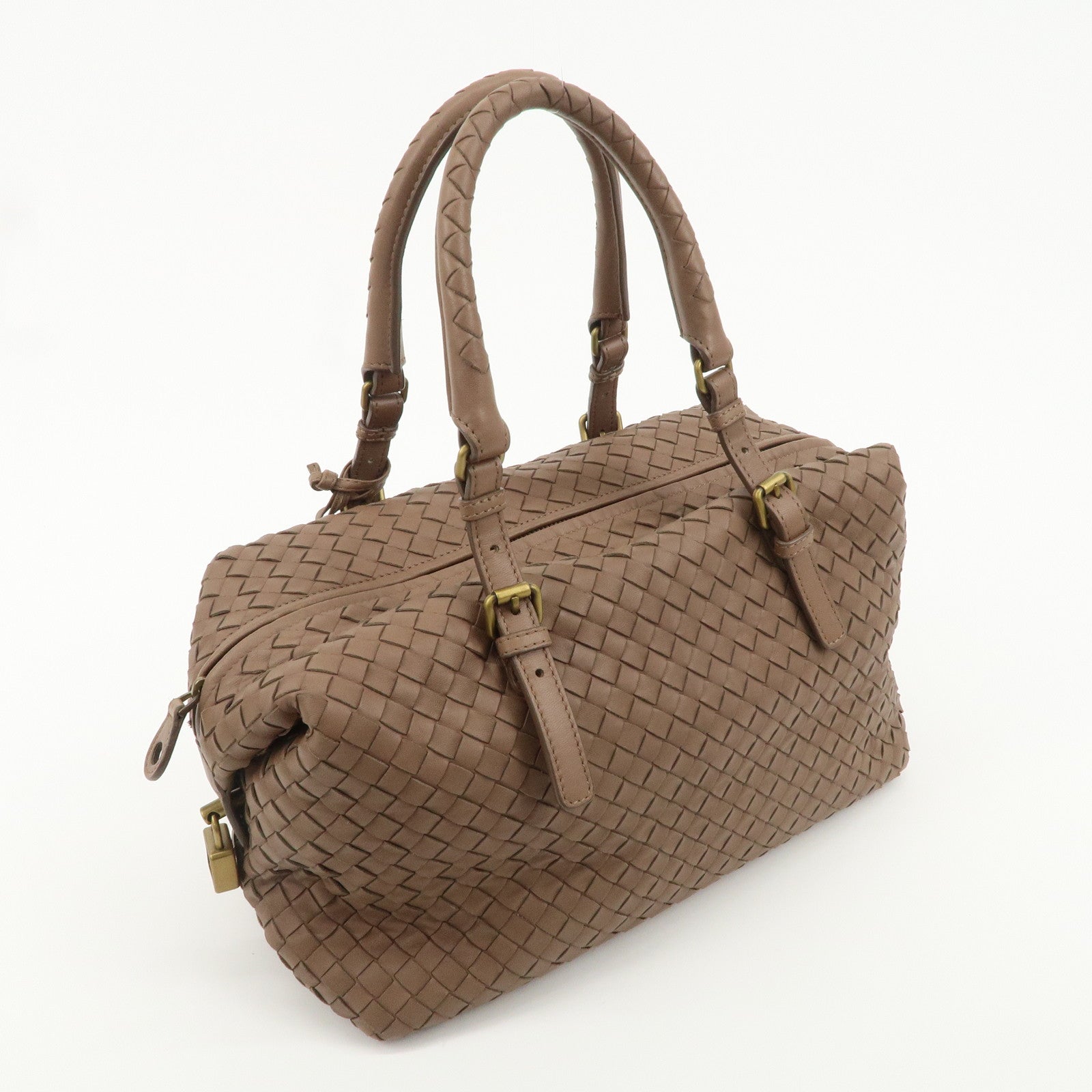 BOTTEGA VENETA Intrecciato Leather Montaigne Boston Bag Brown 173398