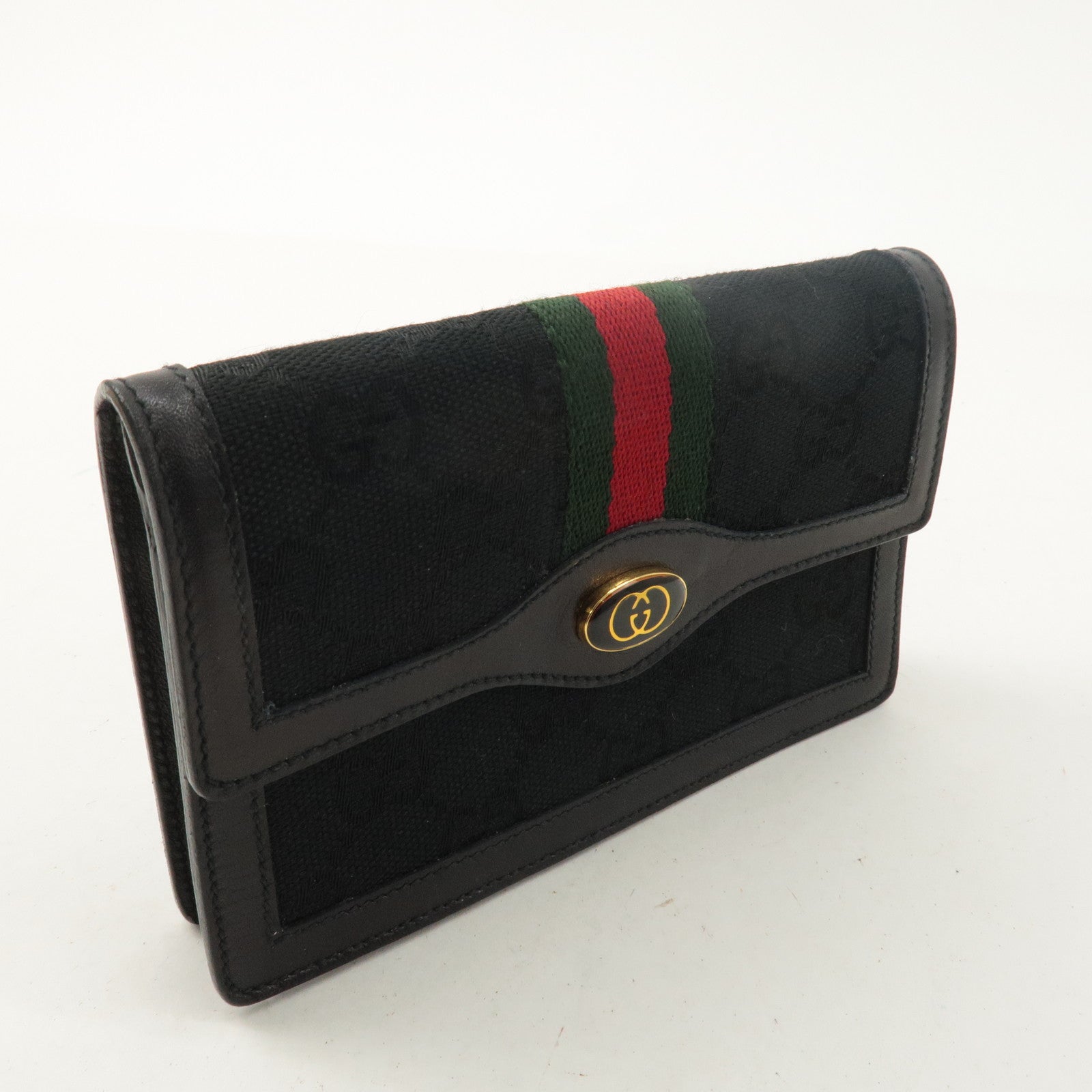 GUCCI Old Gucci Sherry GG Canvas Leather Pouch Black