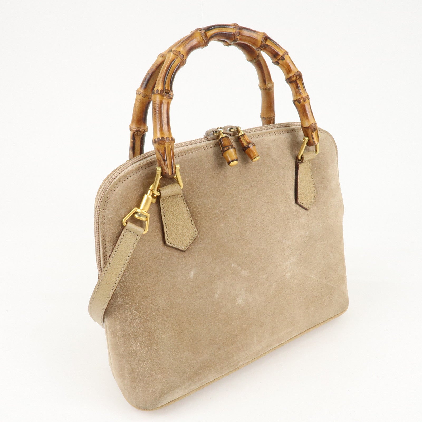 GUCCI Bamboo Suede Leather 2WAY Bag 000.2214.0290 Beige