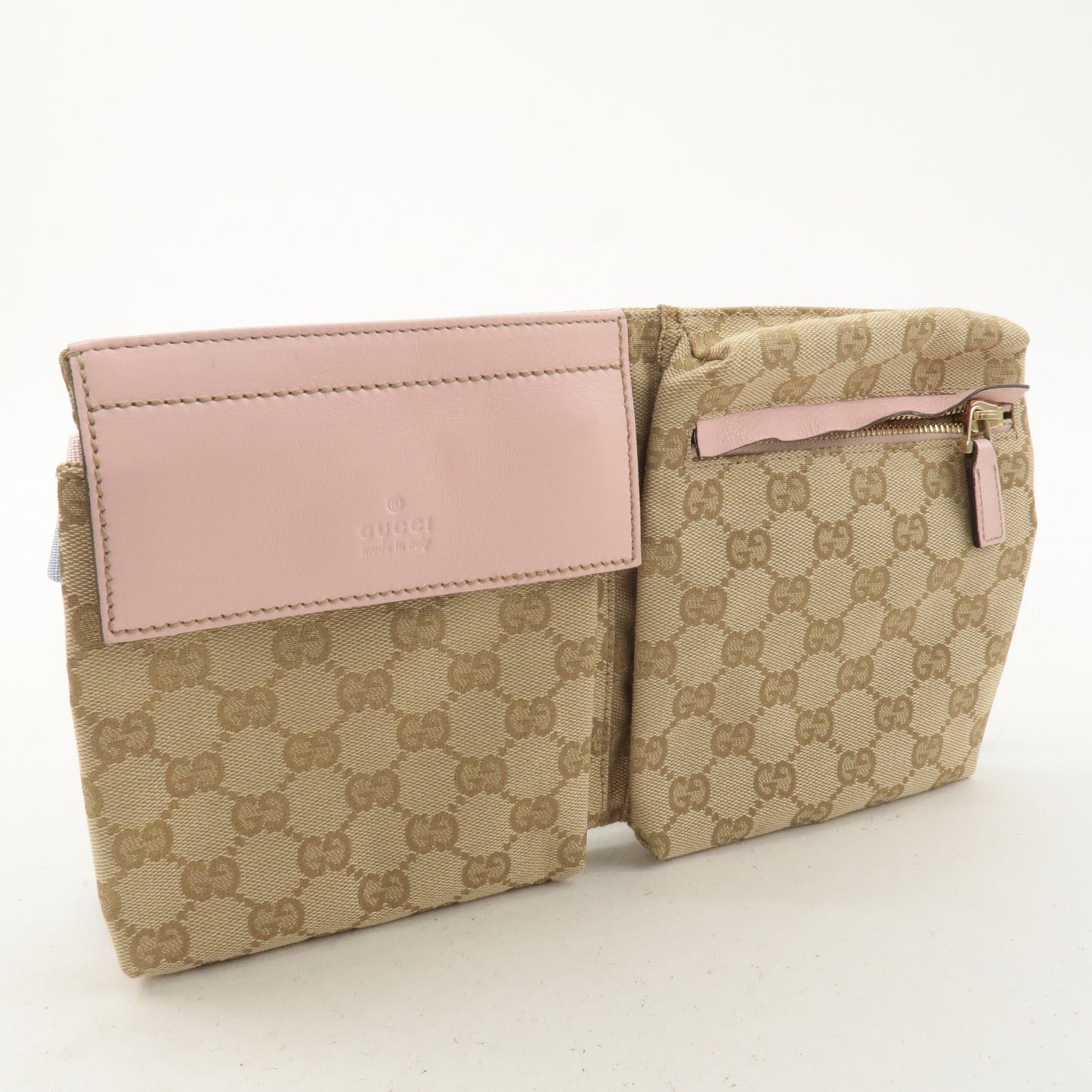 GUCCI GG Canvas Leather Waist Bag Crossbody Bag Beige Pink 28566
