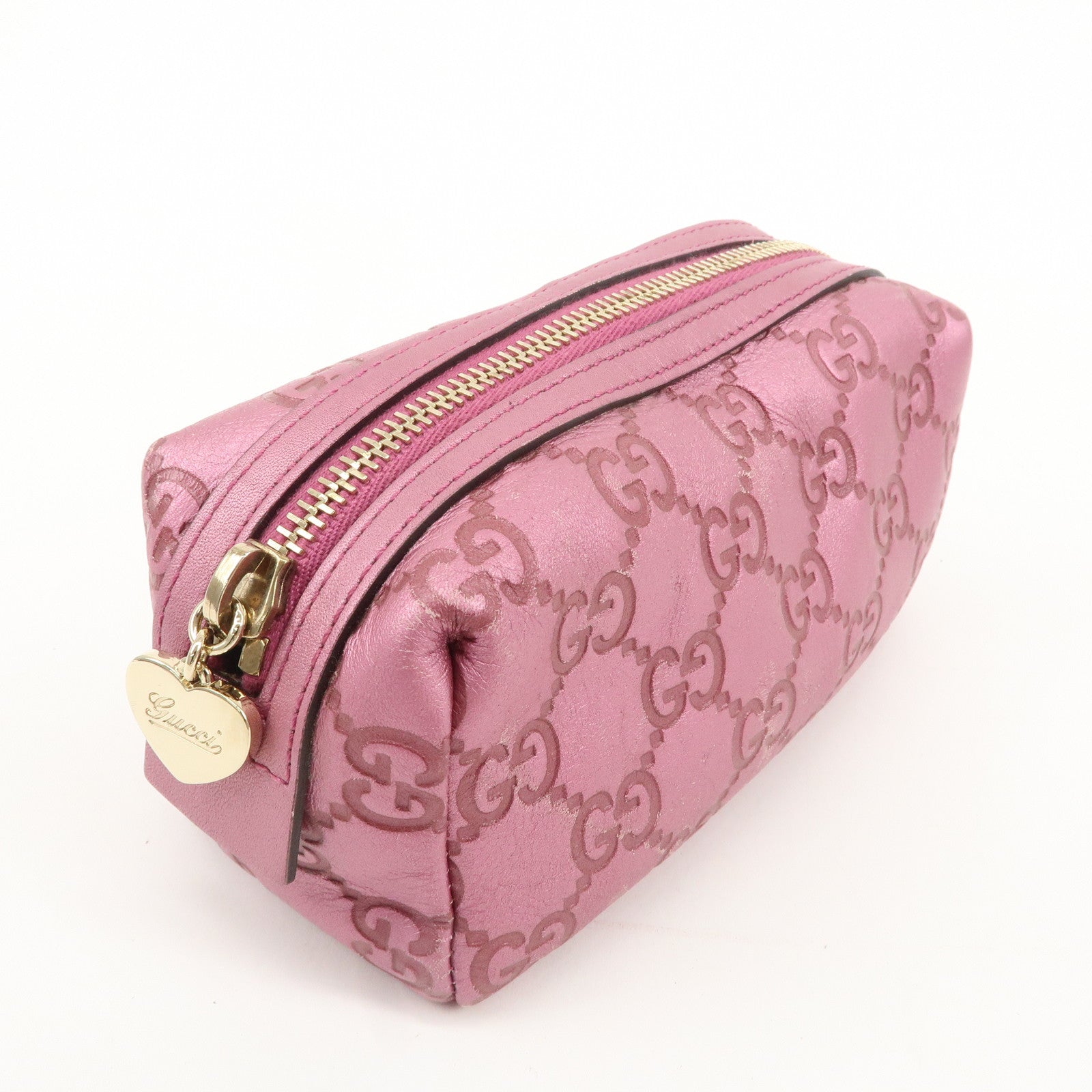 GUCCI Guccissima Leather Cosmetic Pouch Purse Metallic Pink 153228